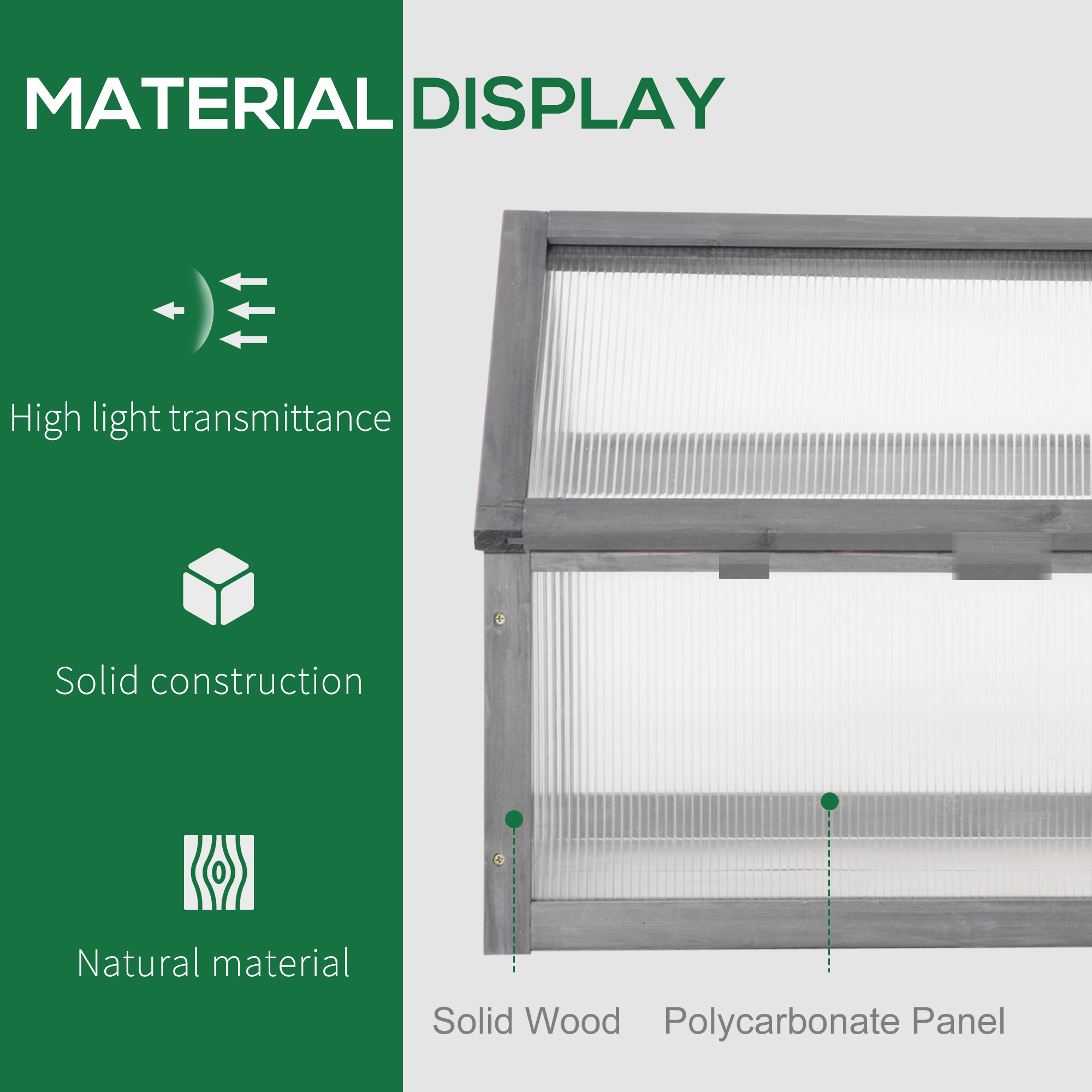 Outsunny Wooden Cold Frame Garden Polycarbonate Greenhouse with Openable Top Cover, Grow House for Flowers, Vegetables, Plants, 90 x 52 x 50cm, Grey 4