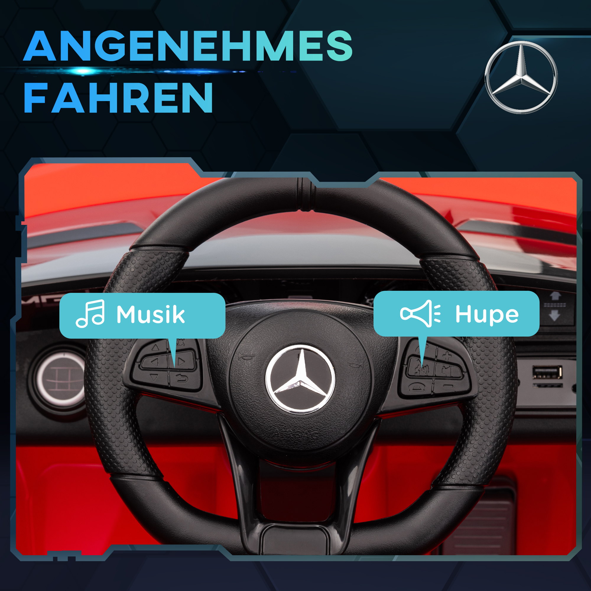 Elektriline lasteauto, Mercedes, 3-5 km/h, puldiga, tulede ja muusikaga, punane