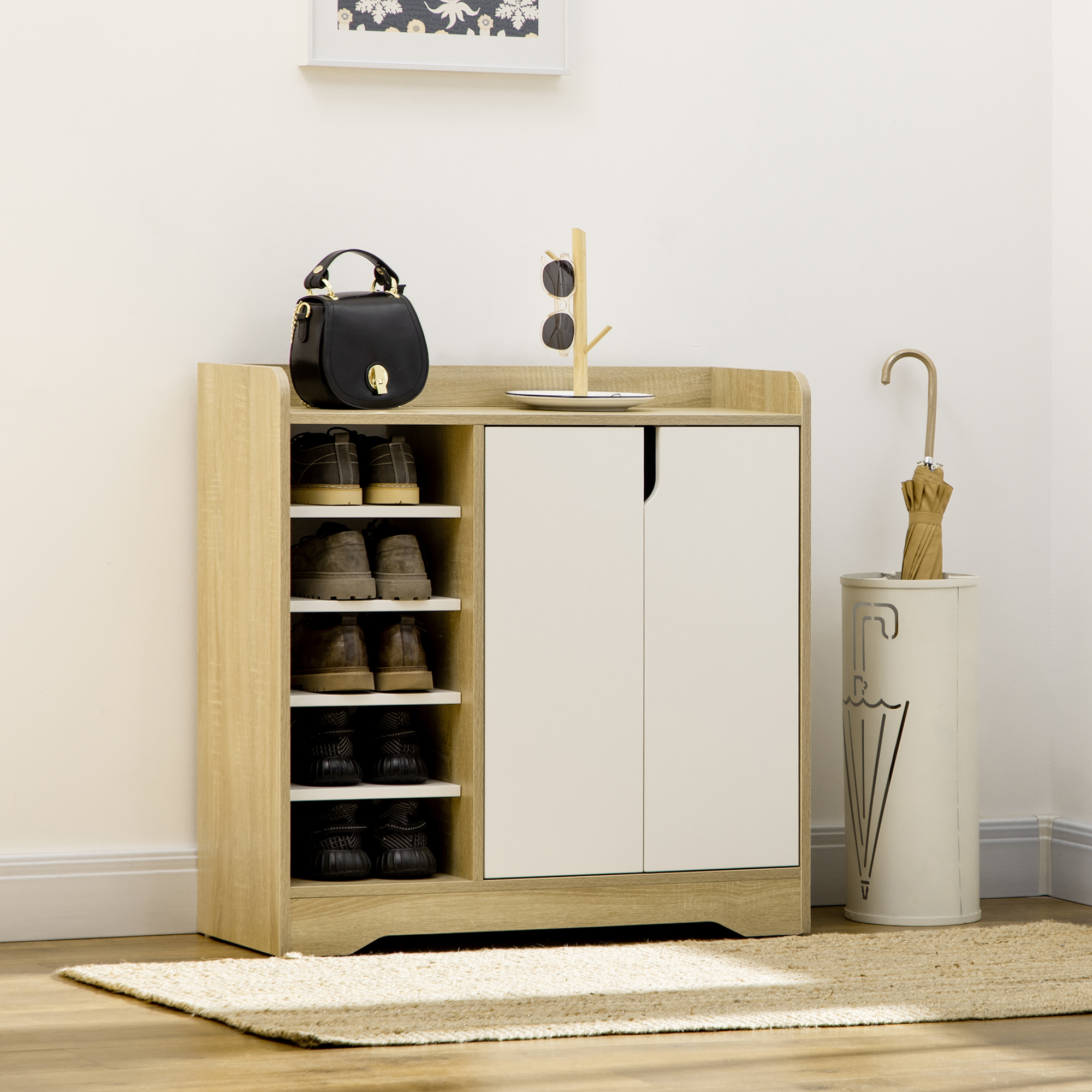 Zapatero Blanco Con 2 Puertas Y 1 Estante - 80x24x118.5 Cm, Para Pasillo O Entrada, Fácil Montaje