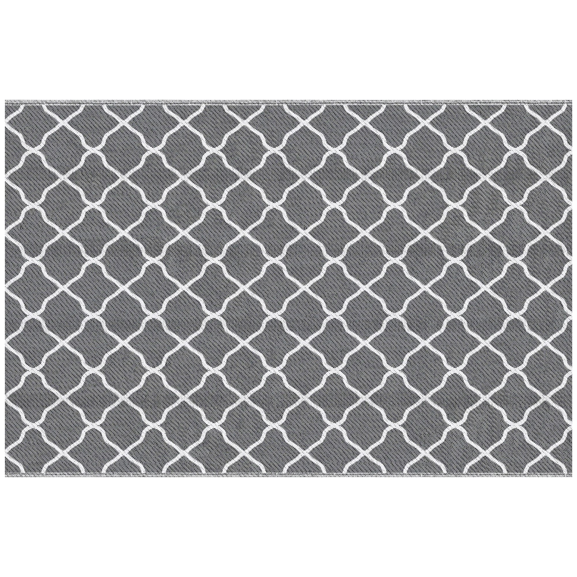 Outsunny Alfombra Exterior Reversible 182x274 cm de Plástico Impermeable para Terraza Patio Camping Playa Gris y Blanco   Aosom España