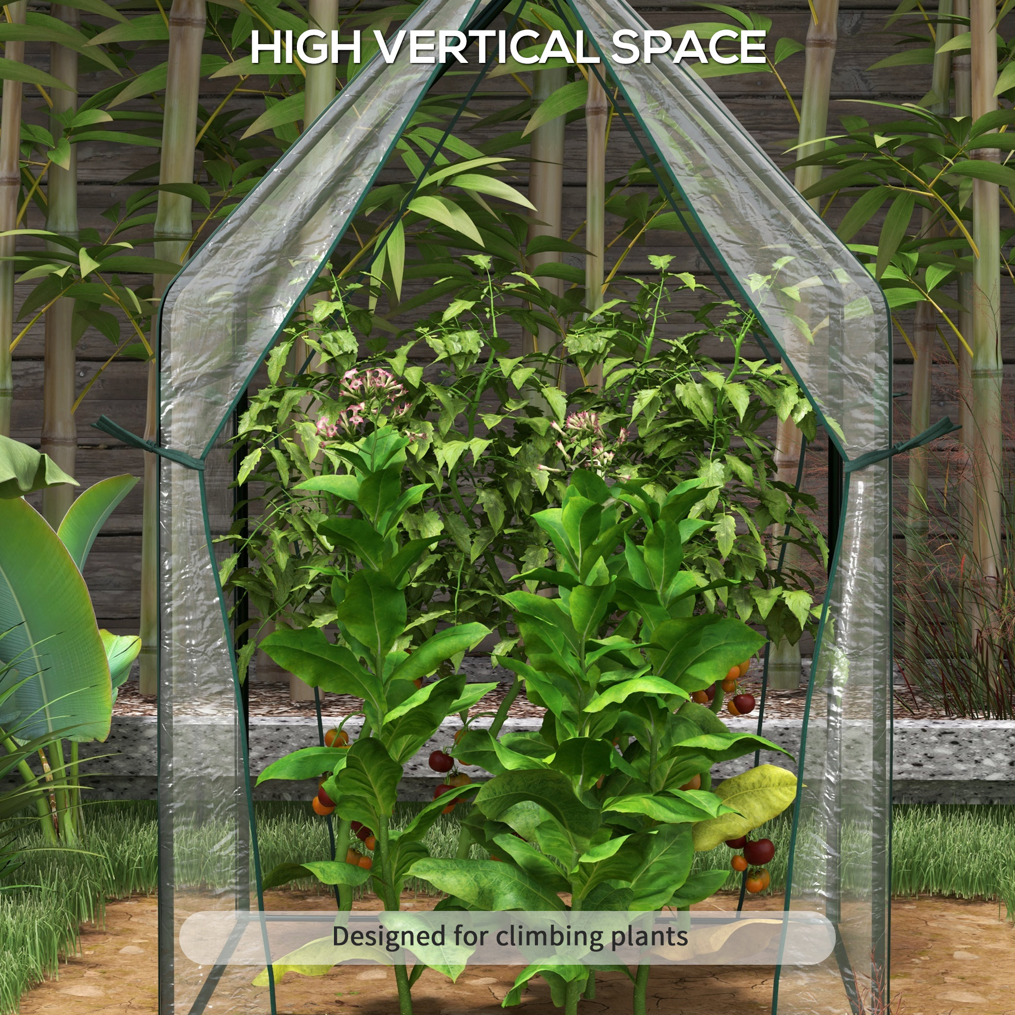 Outsunny Mini Greenhouse, Garden Tomato Growhouse with 2 Zipped Doors, Portable Indoor Outdoor Green House, 90 x 90 x 145cm, Clear 4