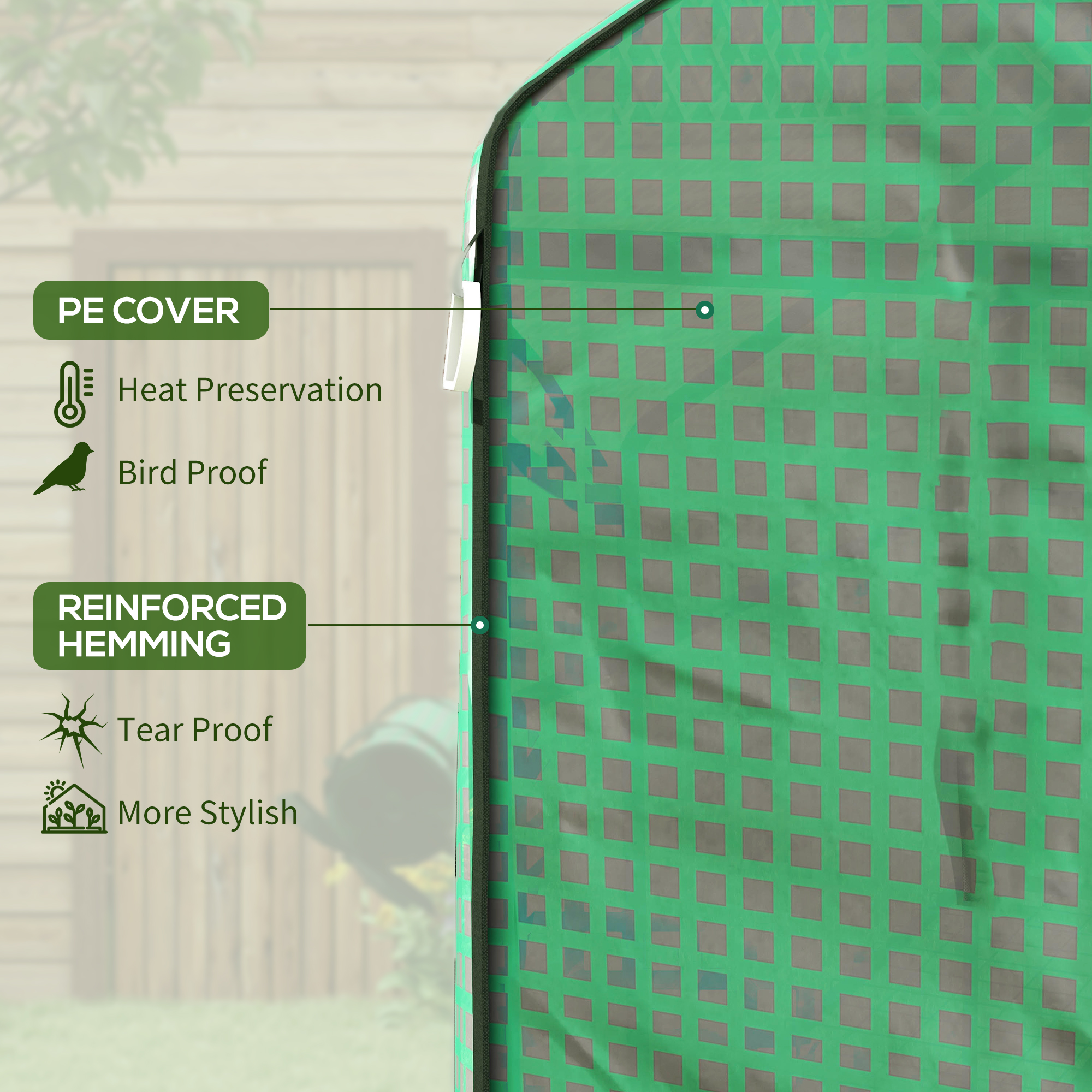 Outsunny Greenhouse Cover Replacement Walk-in PE Hot House Cover with Roll-up Door and Windows, 140 x 73 x 190cm, Green 4