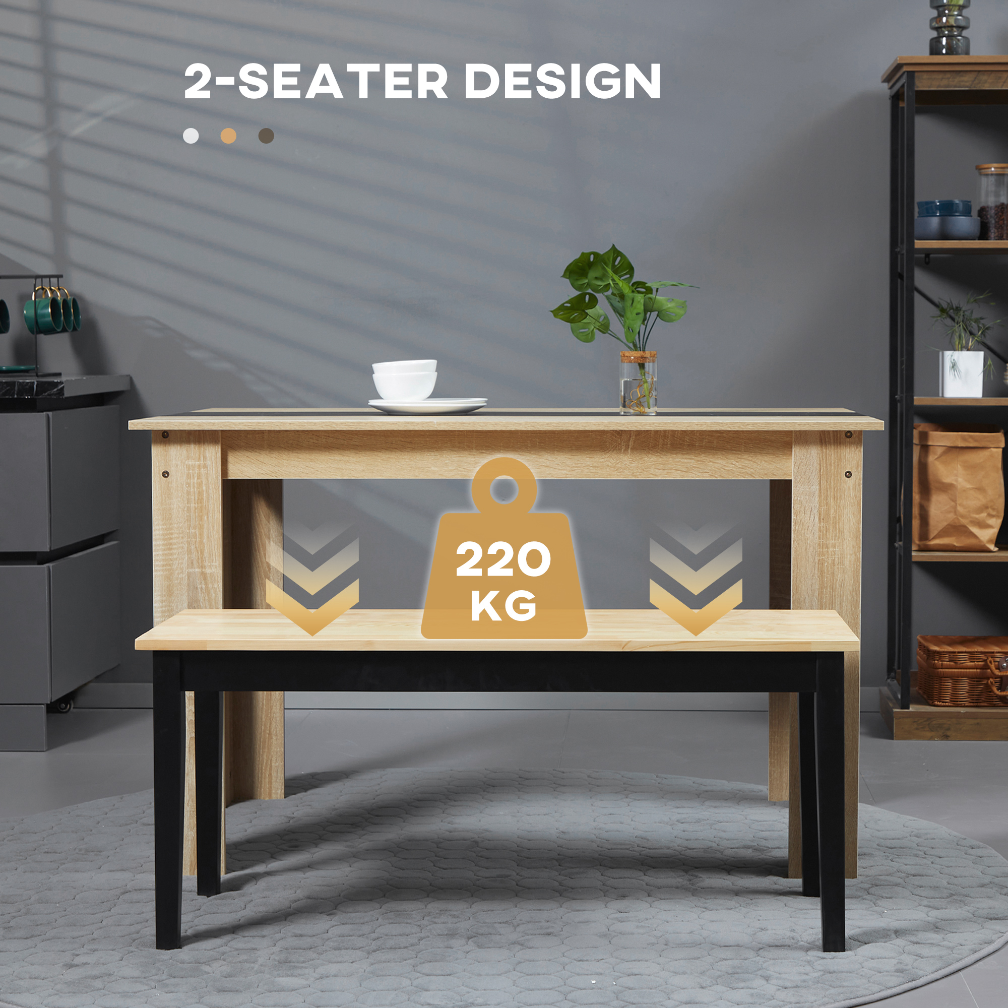 HOMCOM 102 cm Wood Dining Bench for 2 People, Wooden Bench for Kitchen, Dining Room, Entryway, Black 4