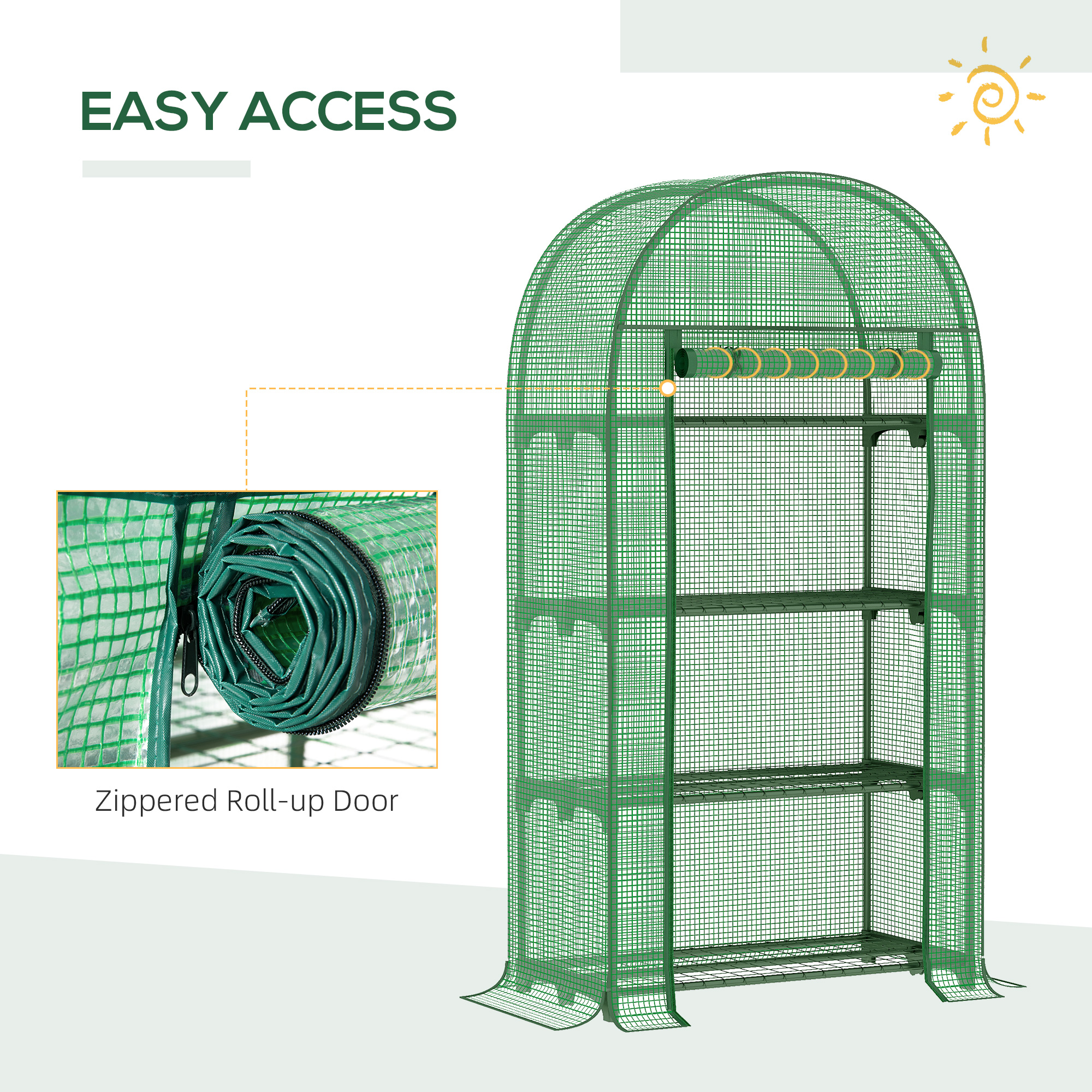 Outsunny 4 Tier Mini Greenhouse for Outdoor, Portable Gardening Plant Green House with Storage Shelf, Roll-Up Zipped Door, Metal Frame and PE Cover, 80 x 49 x 160cm, Green 5