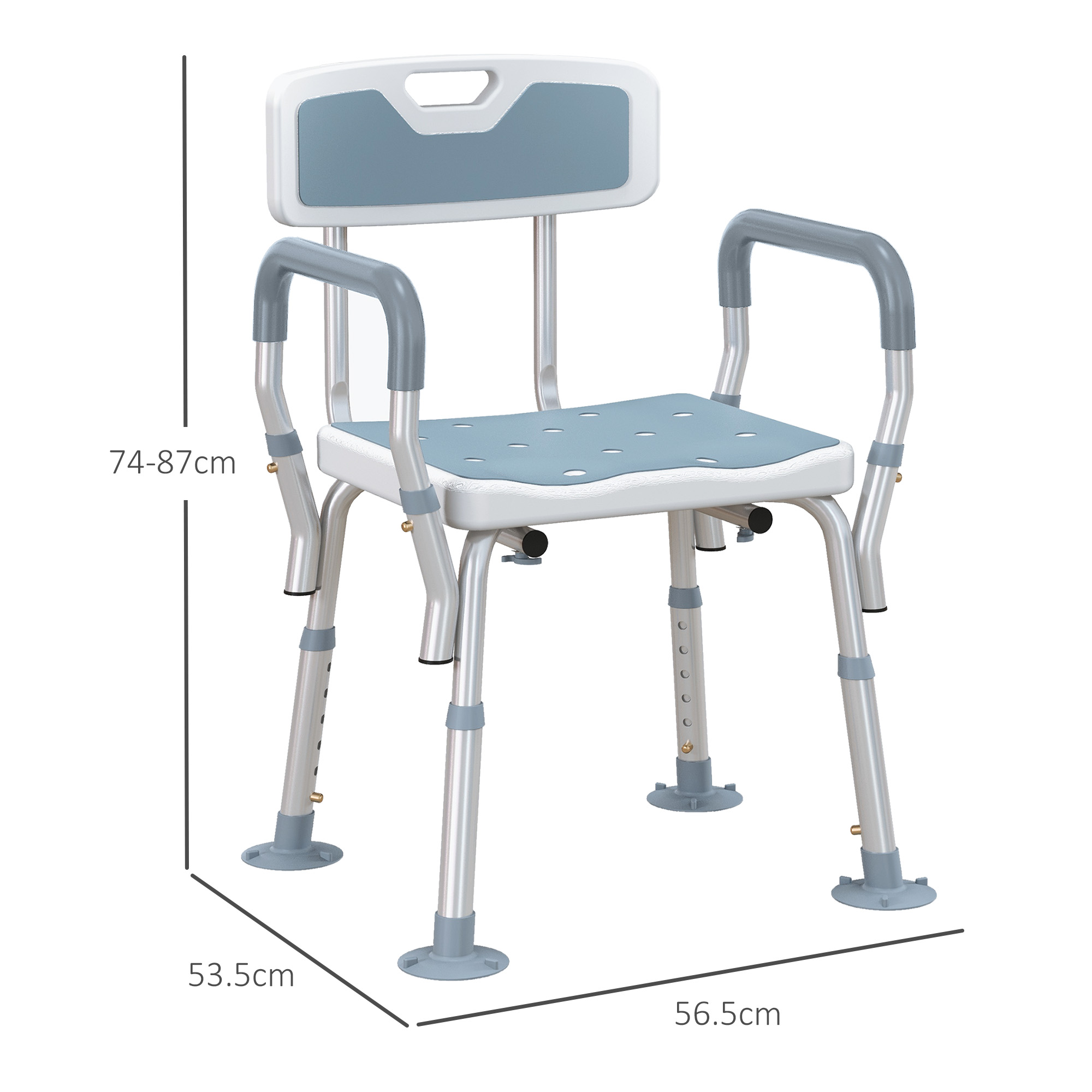 HOMCOM EVA Padded Shower Chair for the Elderly and Disabled, Height Adjustable Shower Stool with Back and Arms, 4 Suction Foot Pads, Light Blue 3