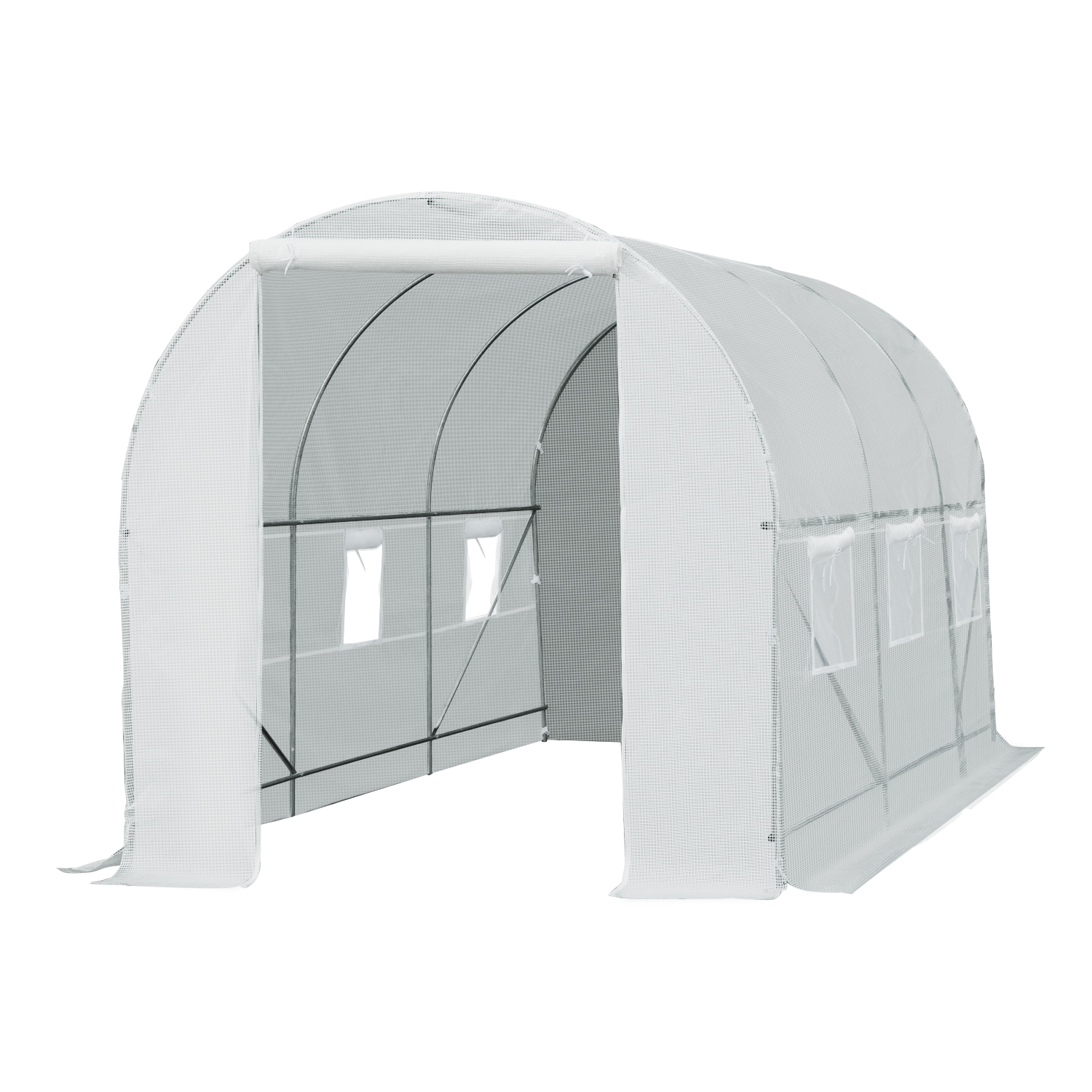 Fooliumist kasvuhoone metallraamiga, sisseastumiseks, 4,45 x 2 x 2m, valge