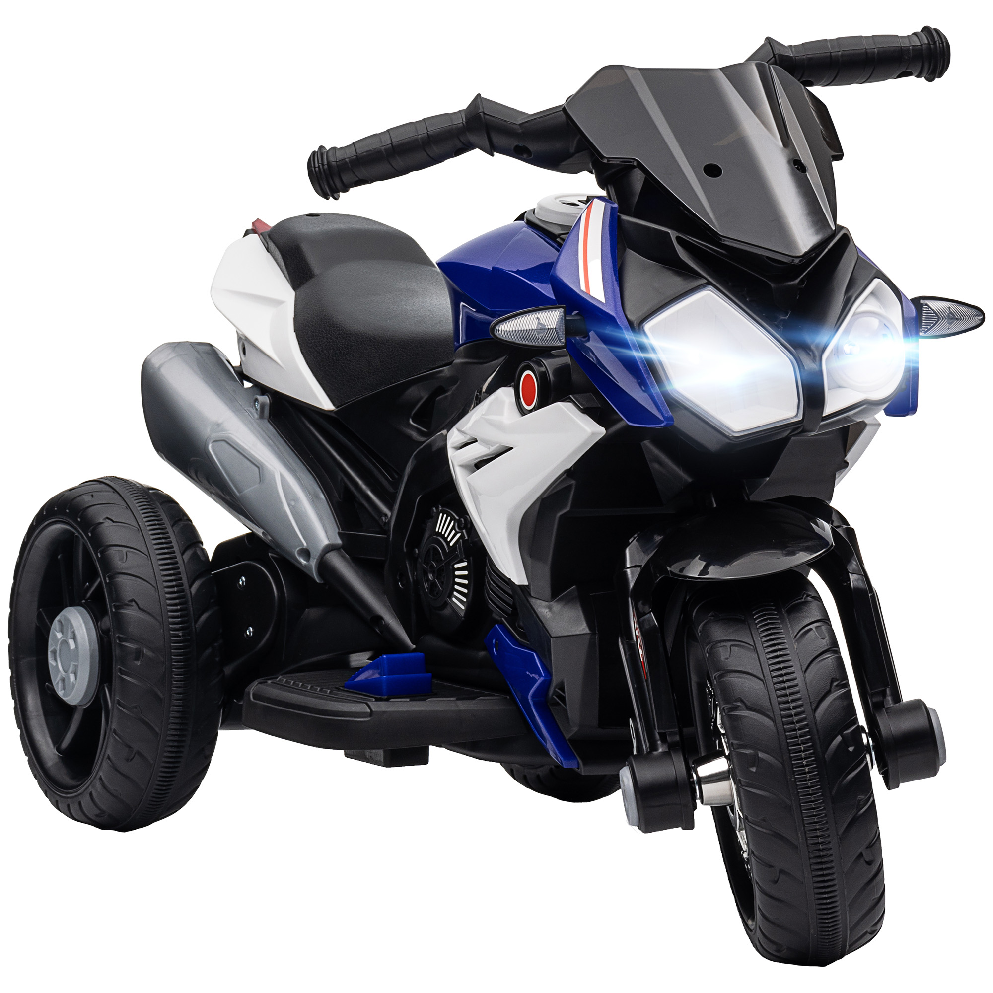 HOMCOM Moto Eléctrica Infantil con 3 Ruedas con Batería 6V Recargable Funciones de Música Bocina Faros 86x42x52 cm Negro y Azul
