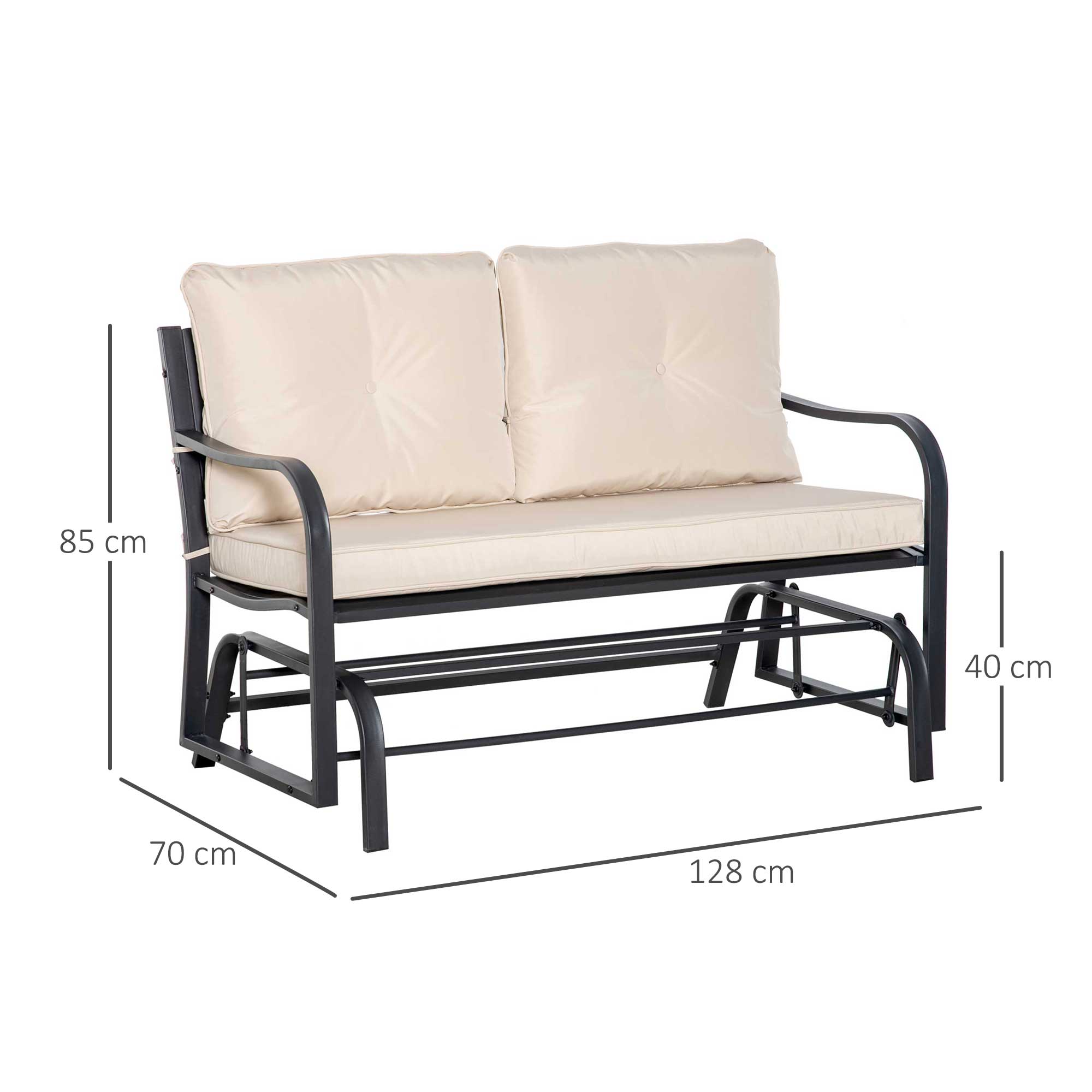 Outsunny 2-Person Outdoor Loveseat Glider Bench Rocking Chair for Patio, Garden, Yard, Porch with Armrest and Cushions, Khaki 3