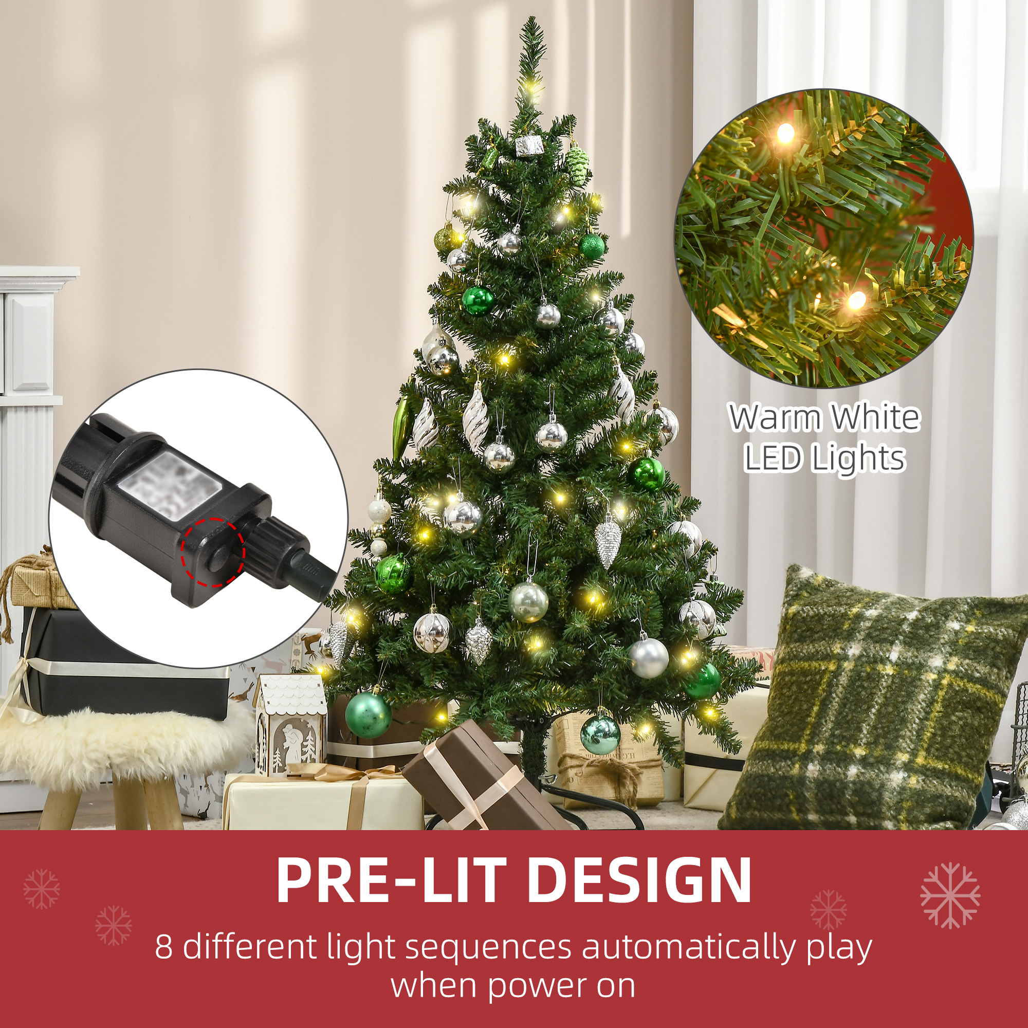 HOMCOM 4FT Christmas Tree Warm White LED Light Holiday Home Decoration, Green 5