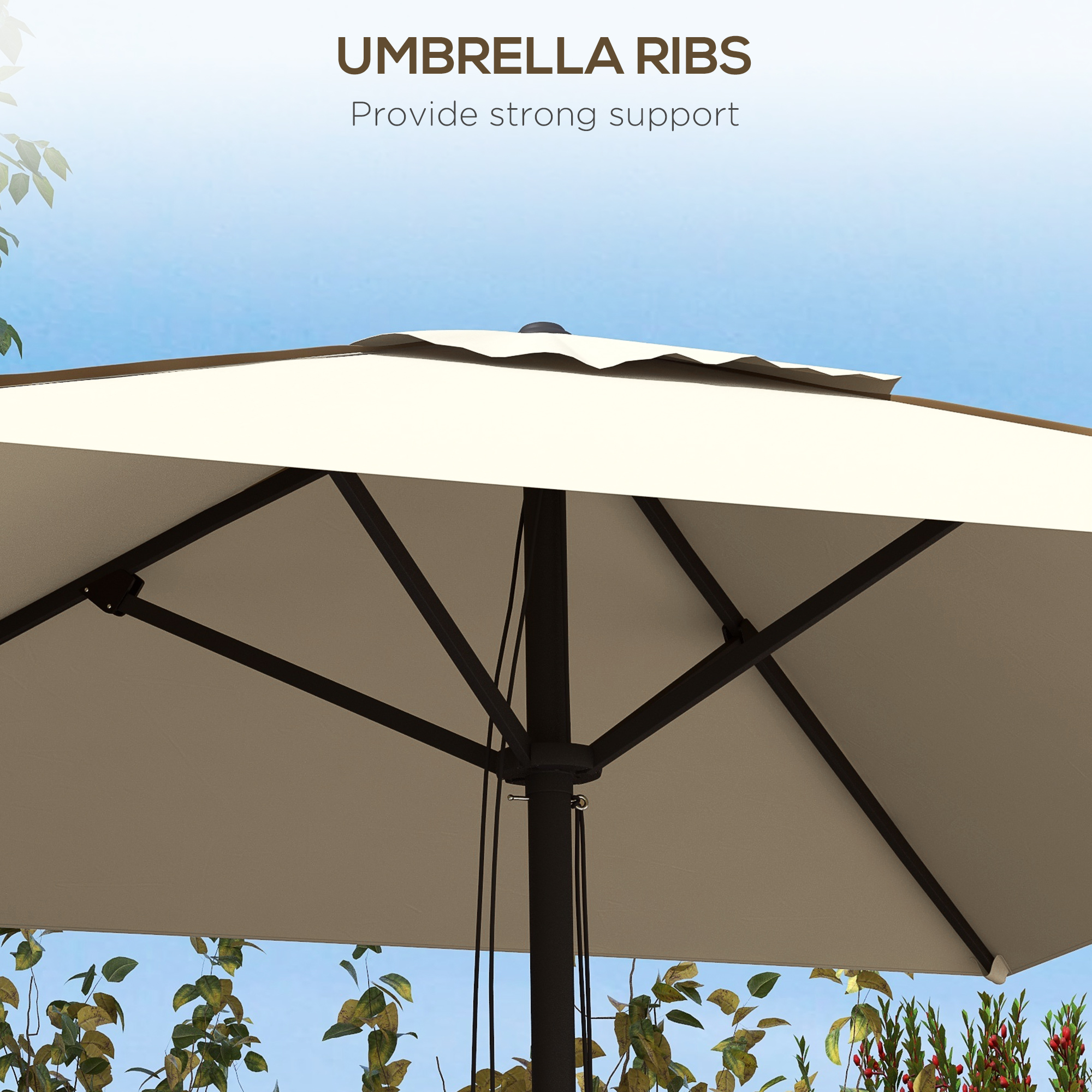 Outsunny 215cm Square Canopy Parasol, with Contrast Piping Beige/Brown 6