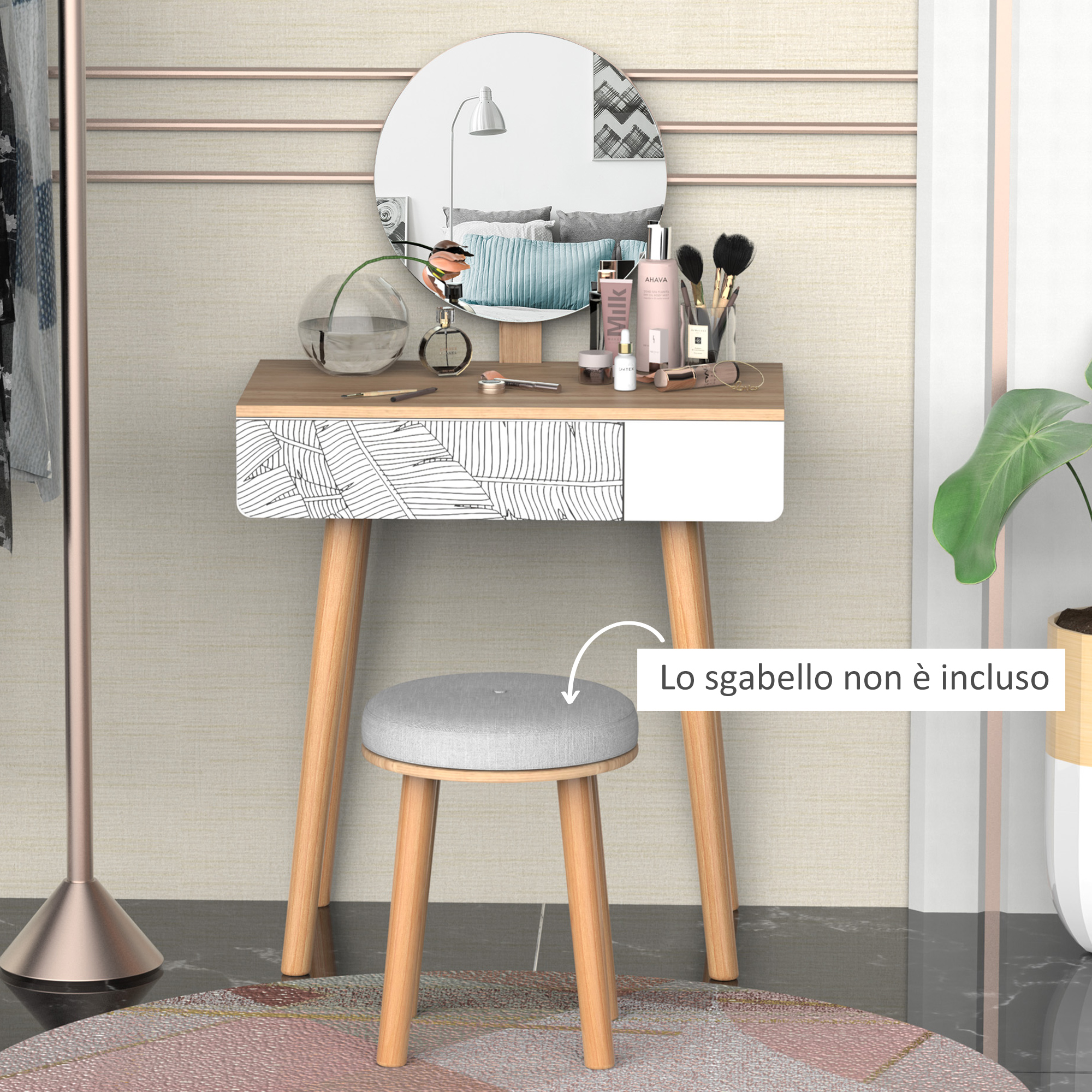 Set di toeletta moderne 60/80/100 cm, tavolo da trucco con specchio a LED e sgabello imbottito, postazione trucco da camera da letto per ragazze e donne (Color : Black/White, Size : 60cm/24in