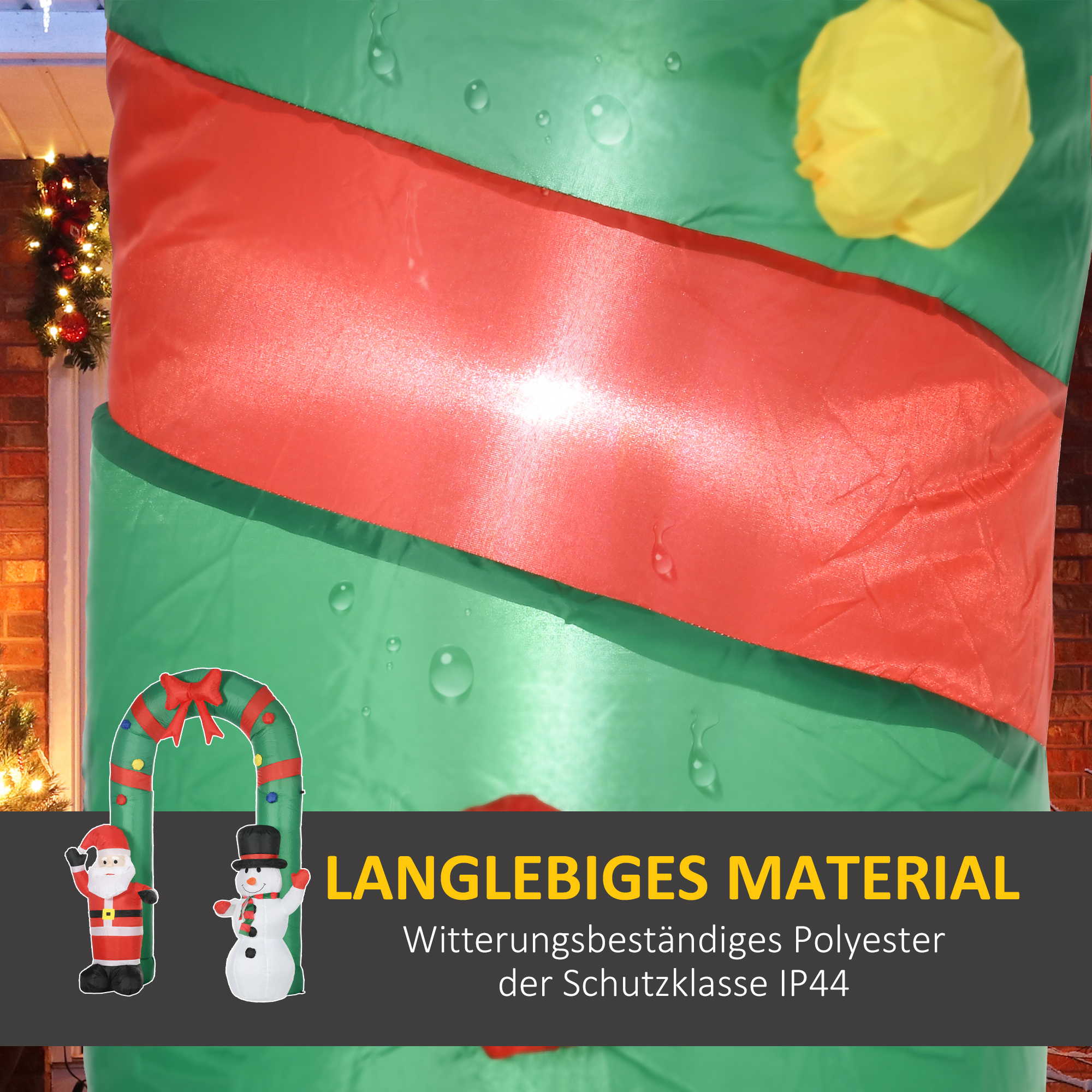 Täispuhutav kaartee jõuluvana ja lumememmega, LED-valgustus, integreeritud puhur, 198 x 80 x 245 cm