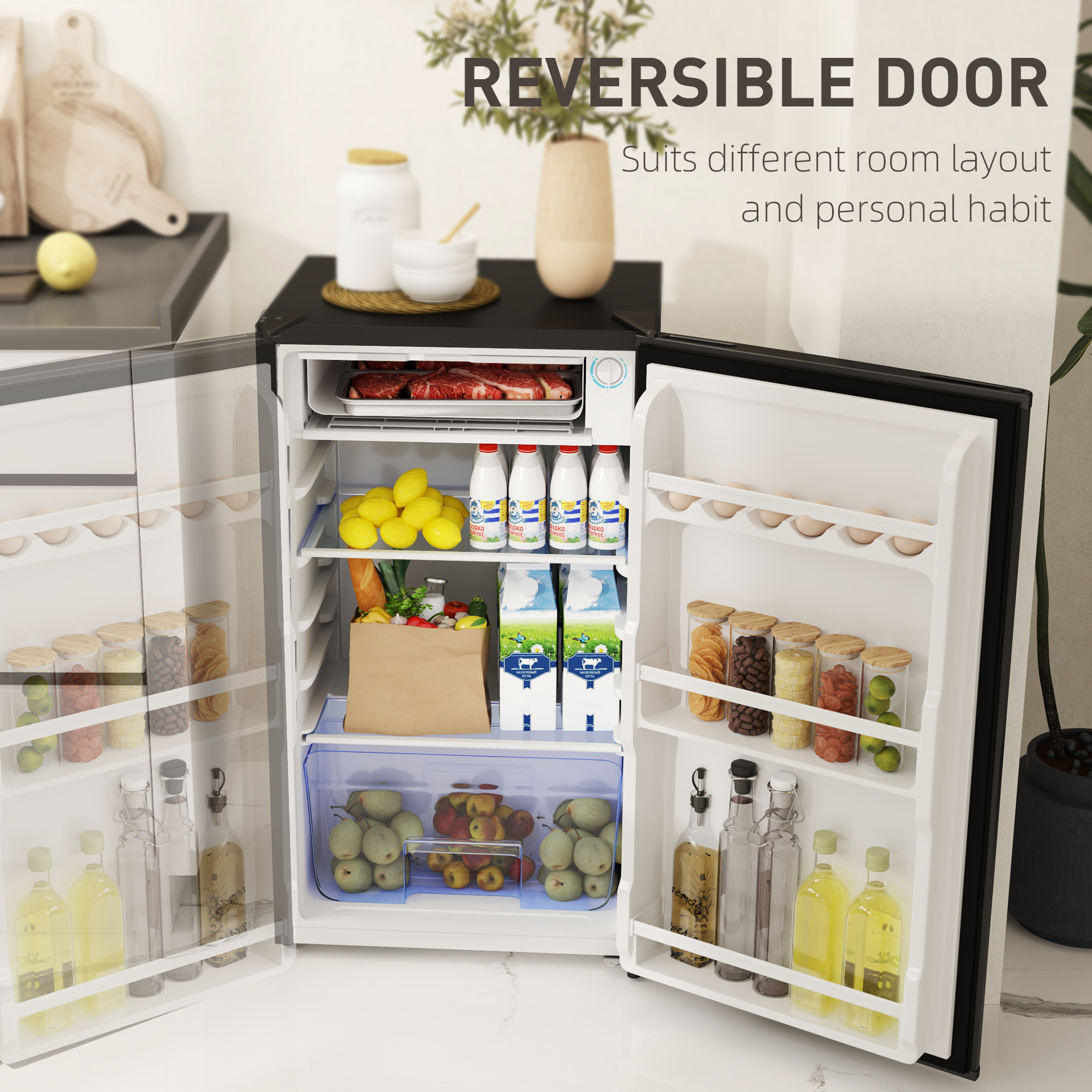 HOMCOM 91L Freestanding Under-Counter Fridge with Lock Black 7