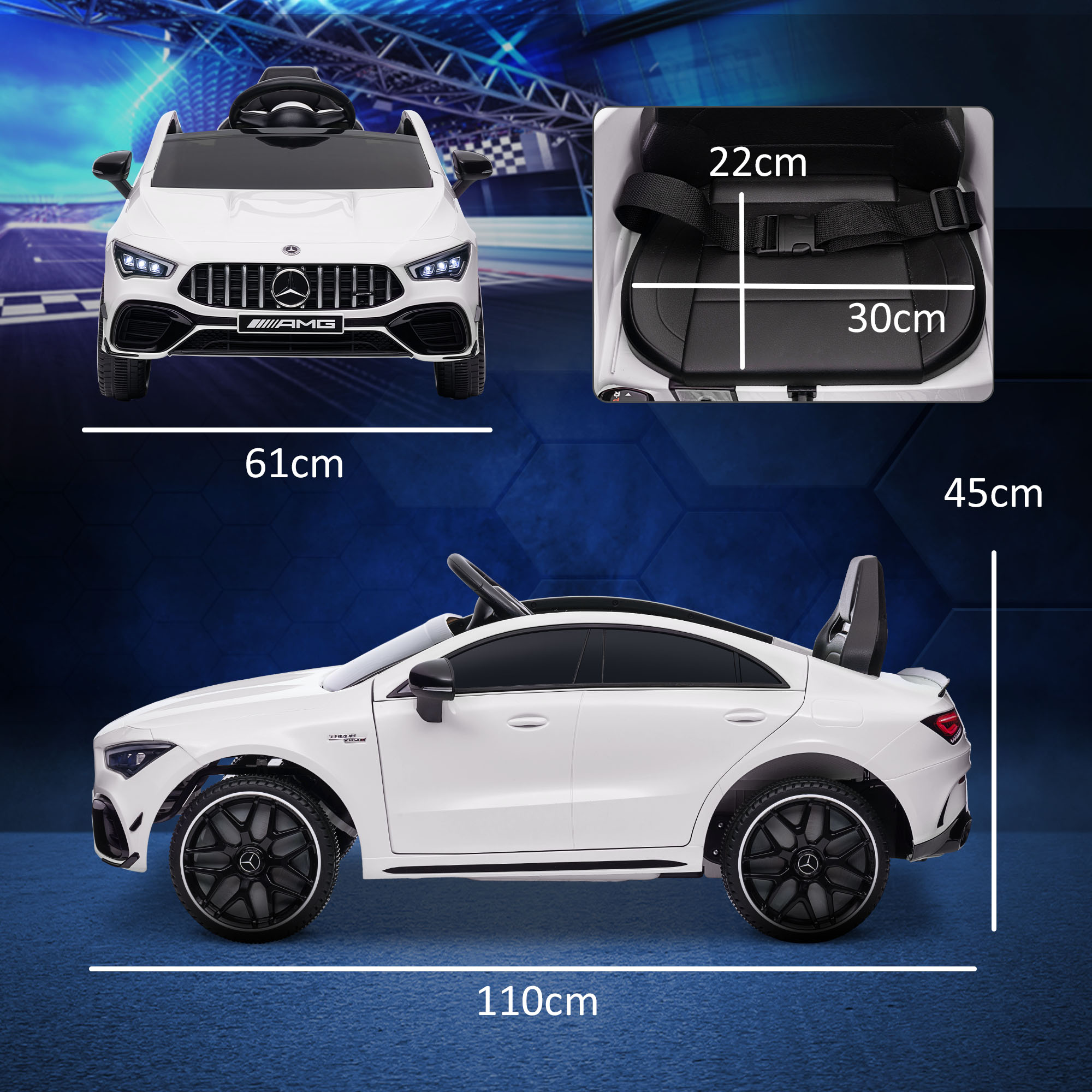 AIYAPLAY Mercedes-Benz AMG CLA 45 Licensed 12V Kids Electric Car Ride on Car w/ Remote, Suspension Lights Music Horn White 3