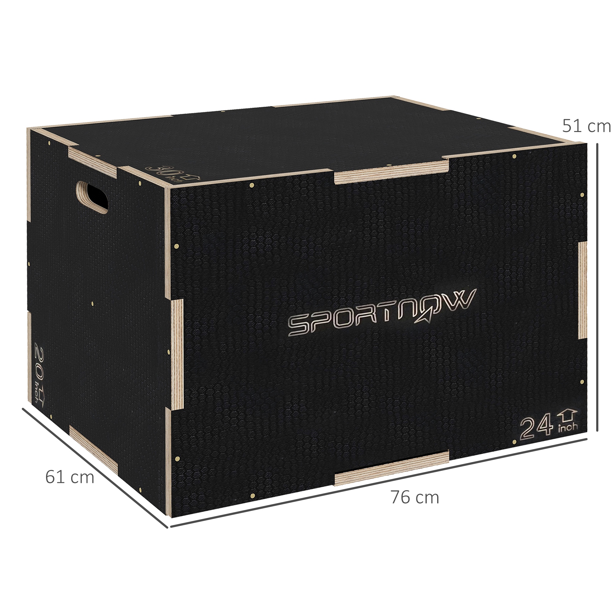 Plyo kast/hüppekast, vastupidav, 76x61x51 cm, must, käepide 10x3,5 cm, kuni 120 kg