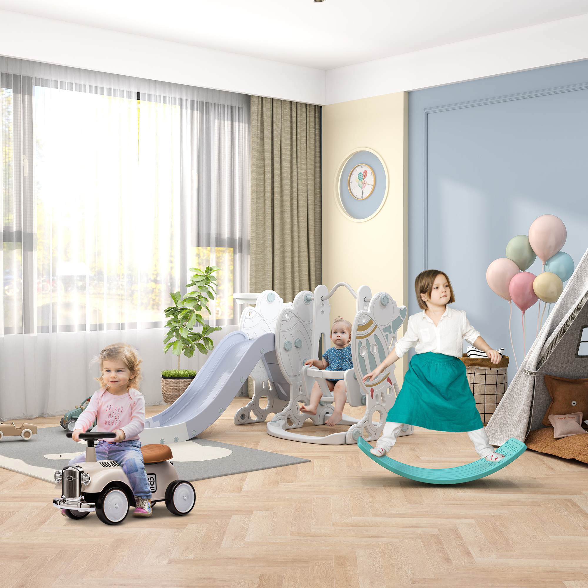 AIYAPLAY Foot to Floor Slider for Toddlers with Under-Seat Storage, Ride on Sliding Car with Horn, for Ages 12-36 Months Cream 9