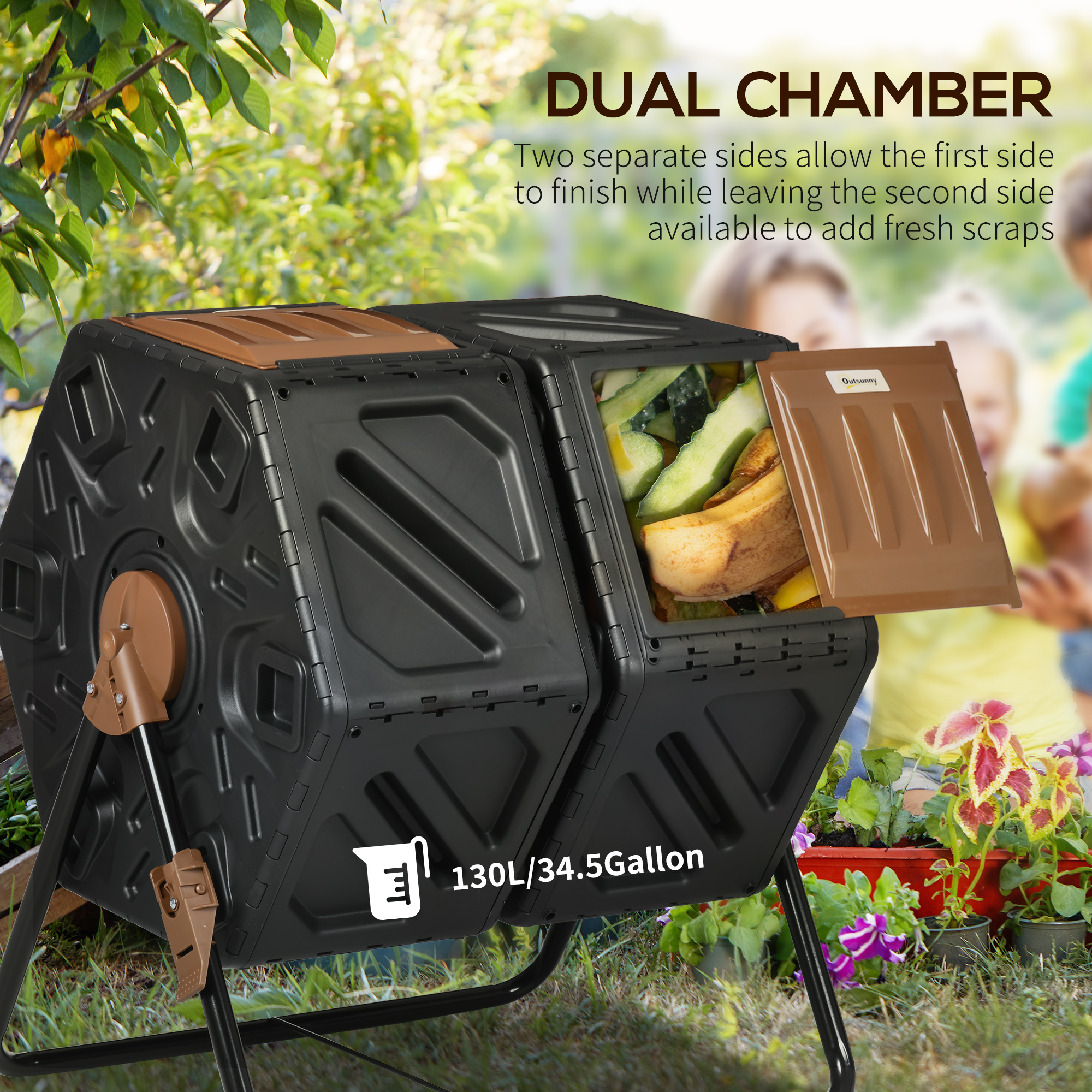 Outsunny 130L Double Chamber Composter Black 4