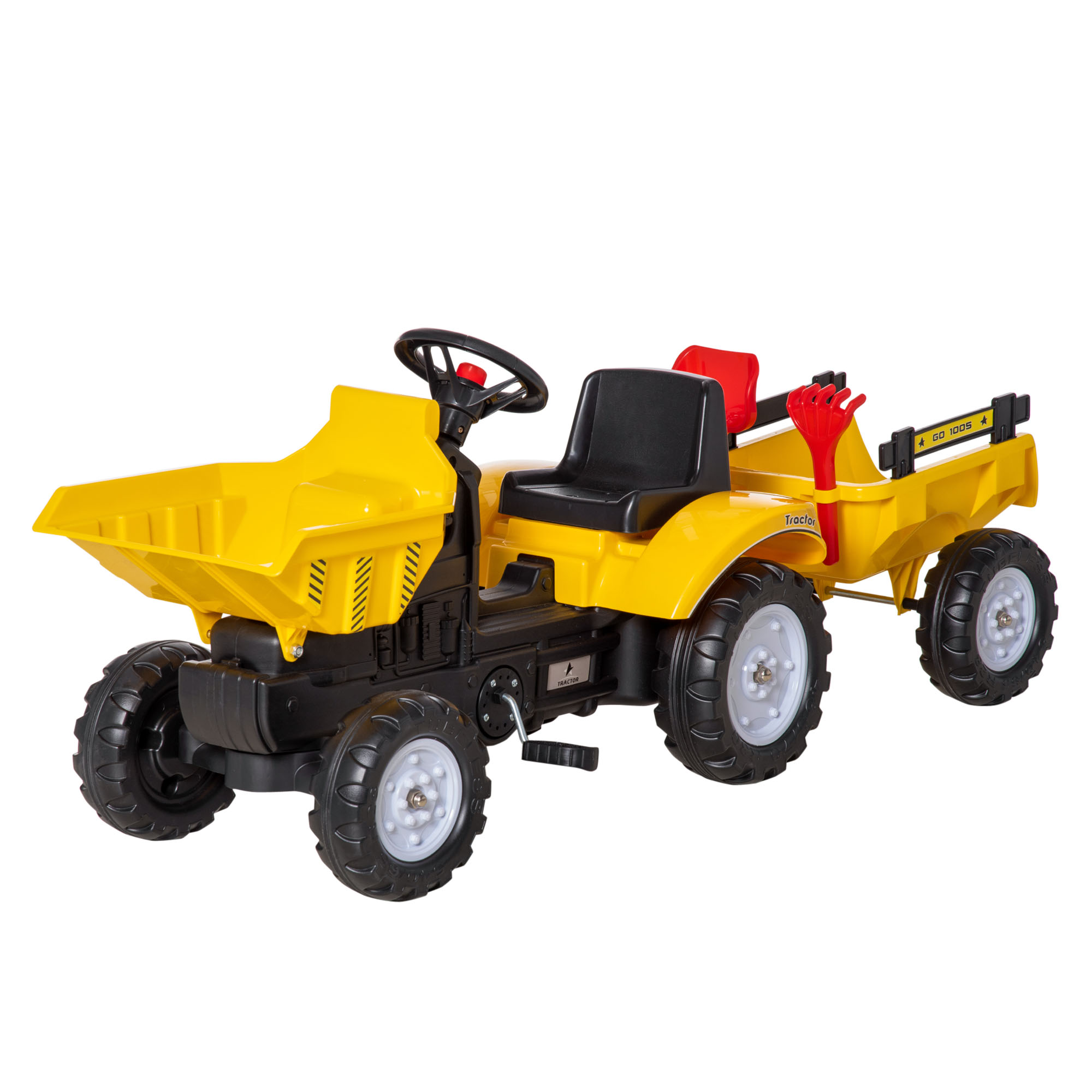 HOMCOM Tractopelle Enfant sous Licence Cat avec Klaxon 12 à 36 Mois Jaune | Porteur Pelleteuse Enfant avec Pelle Manuelle, Rangement Caché, pour Garçons et Filles