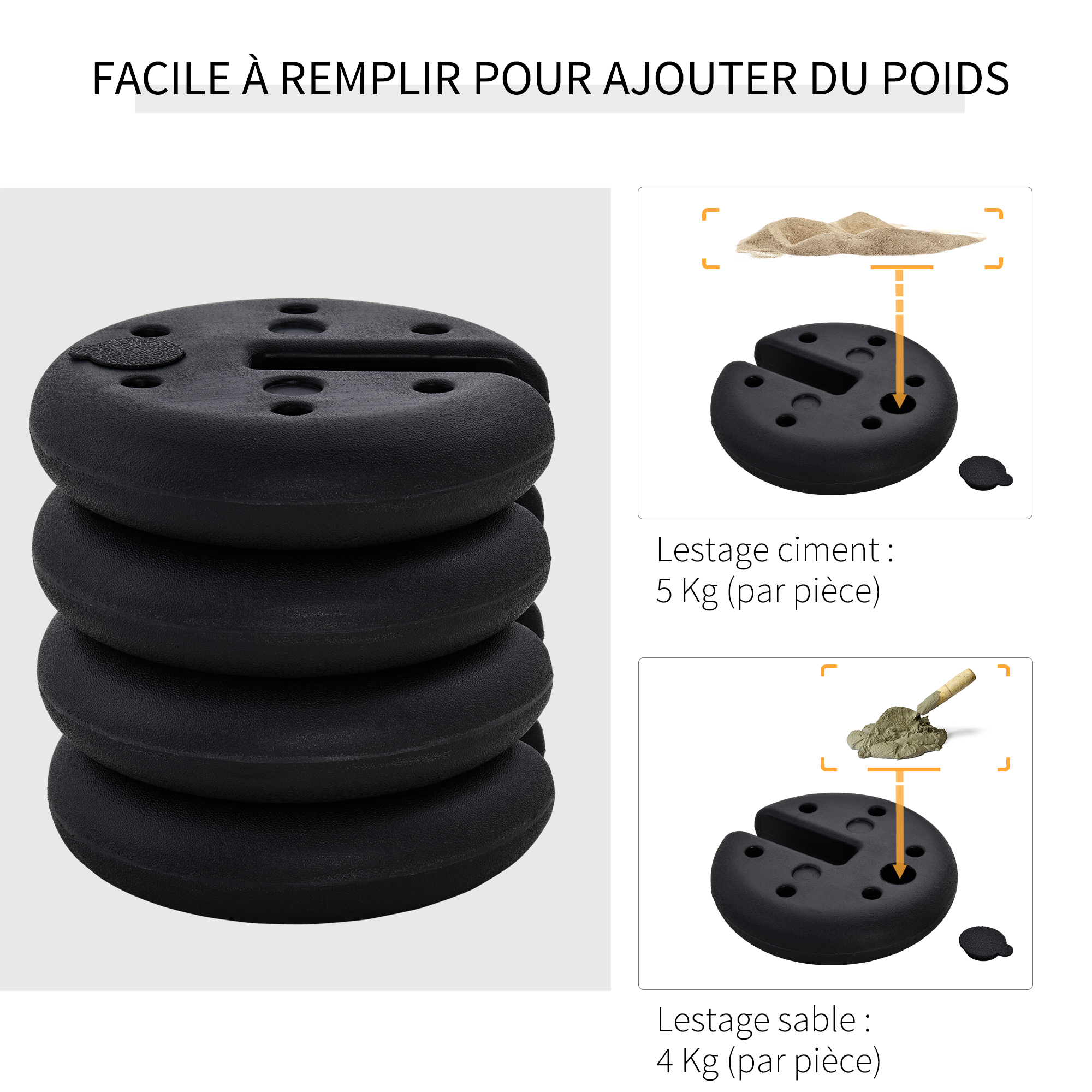 6 Sacs De Lestage Pour Tonnelle - À Remplir De Sable/gravier (13 Kg Par Sac) - Bande Velcro, Poignée - Stabilisation Vent