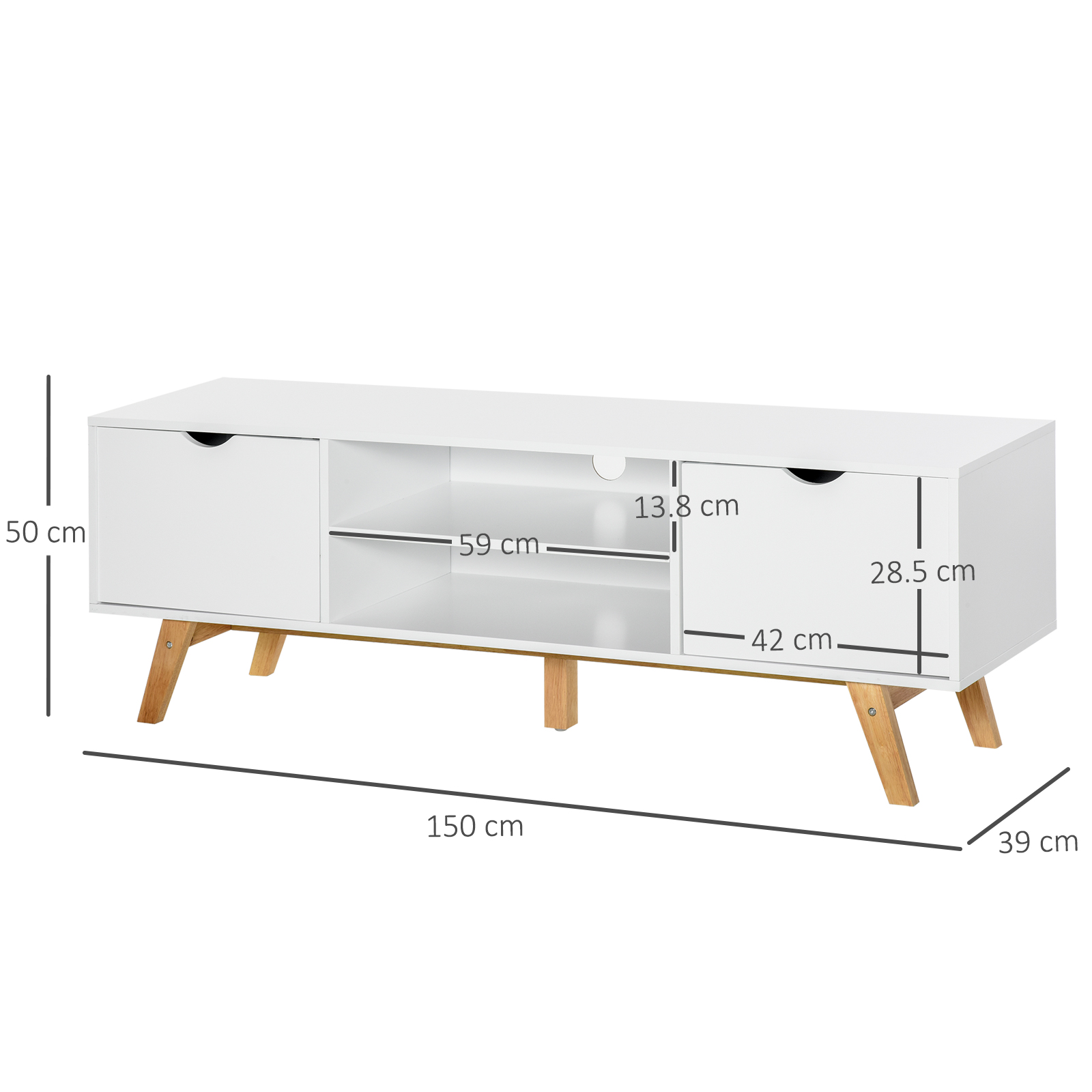 HOMCOM TV Stand Cabinet for TVs up to 65", Media Unit w/Wood Legs Storage Shelves Entertainment Center Modern Living Room Home Furniture White 3