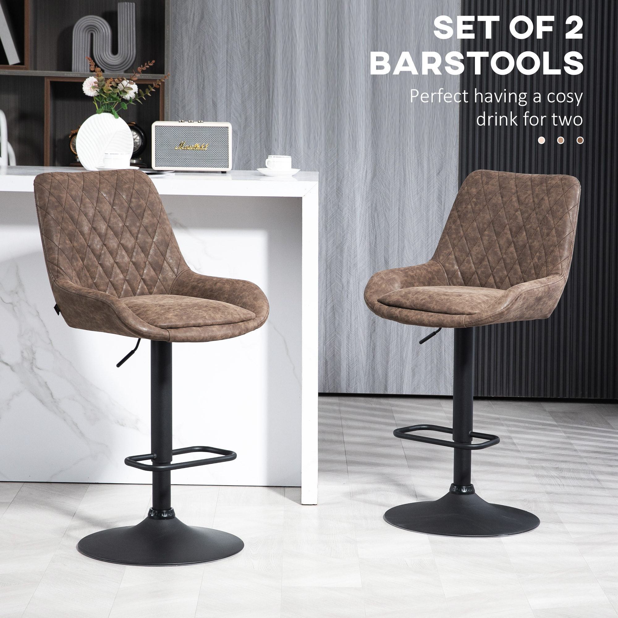 HOMCOM Adjustable Faux Leather Retro Bar Stools For Home Use, Brown 4