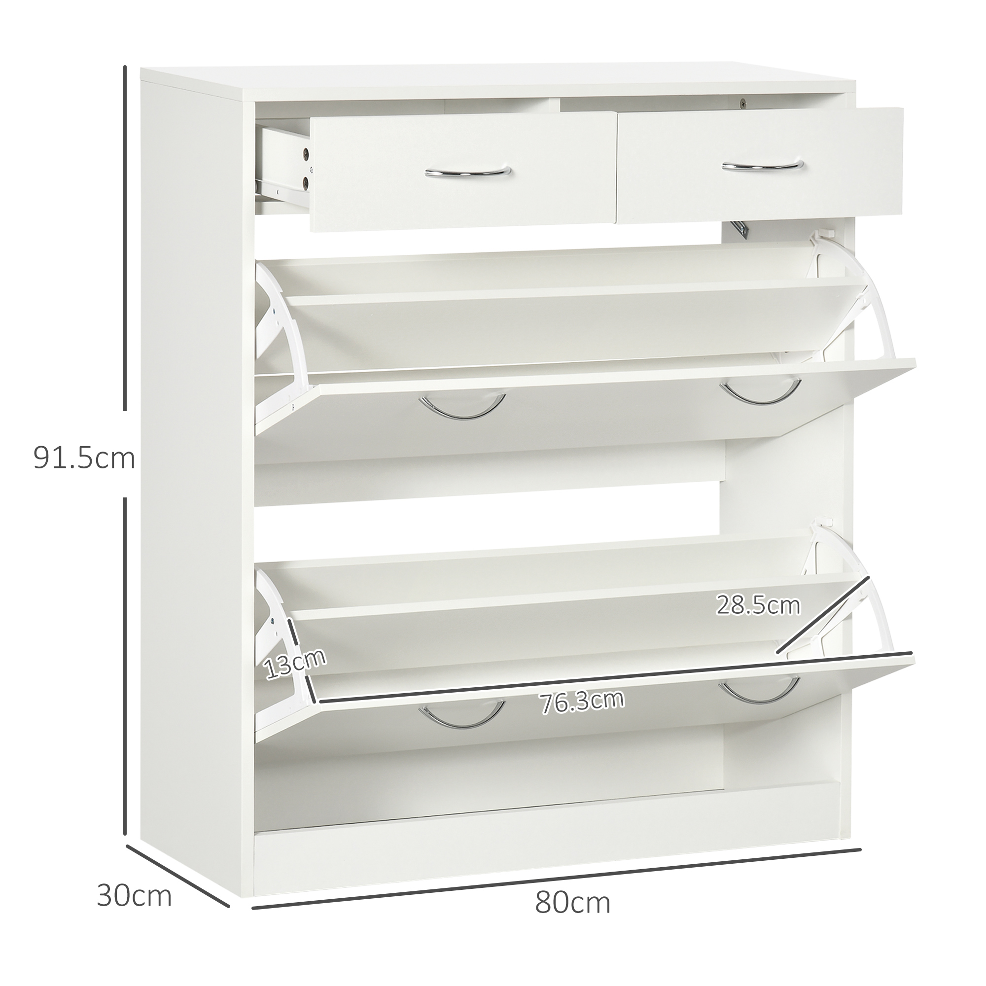 HOMCOM Narrow Shoe Storage with 2 Flip Drawers and Adjustable Shelves Shoe Cabinet Organizer for 12 Pairs of Shoes, White 3