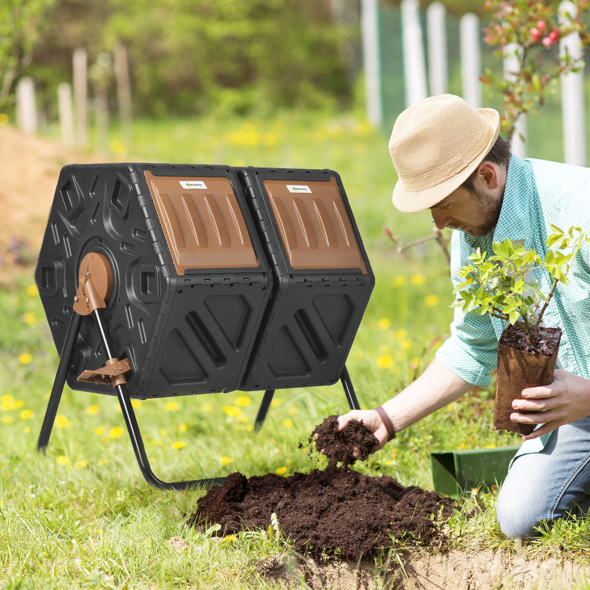 Outsunny 130L Double Chamber Composter Black 2
