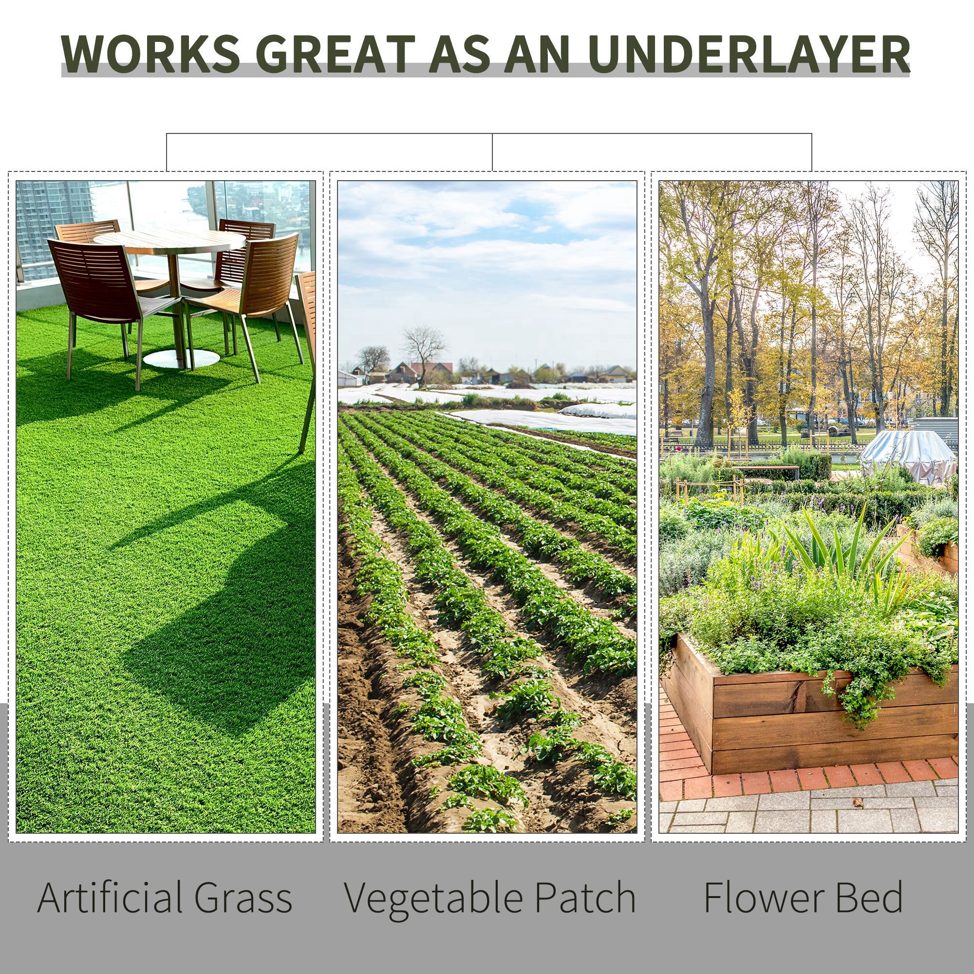 Outsunny 2m x 50m Weed Control Membrane, Heavy Duty Weed Control Barrier Fabric, 90gsm Ground Cover for Patios, Garden, Flower beds, Landscaping 5