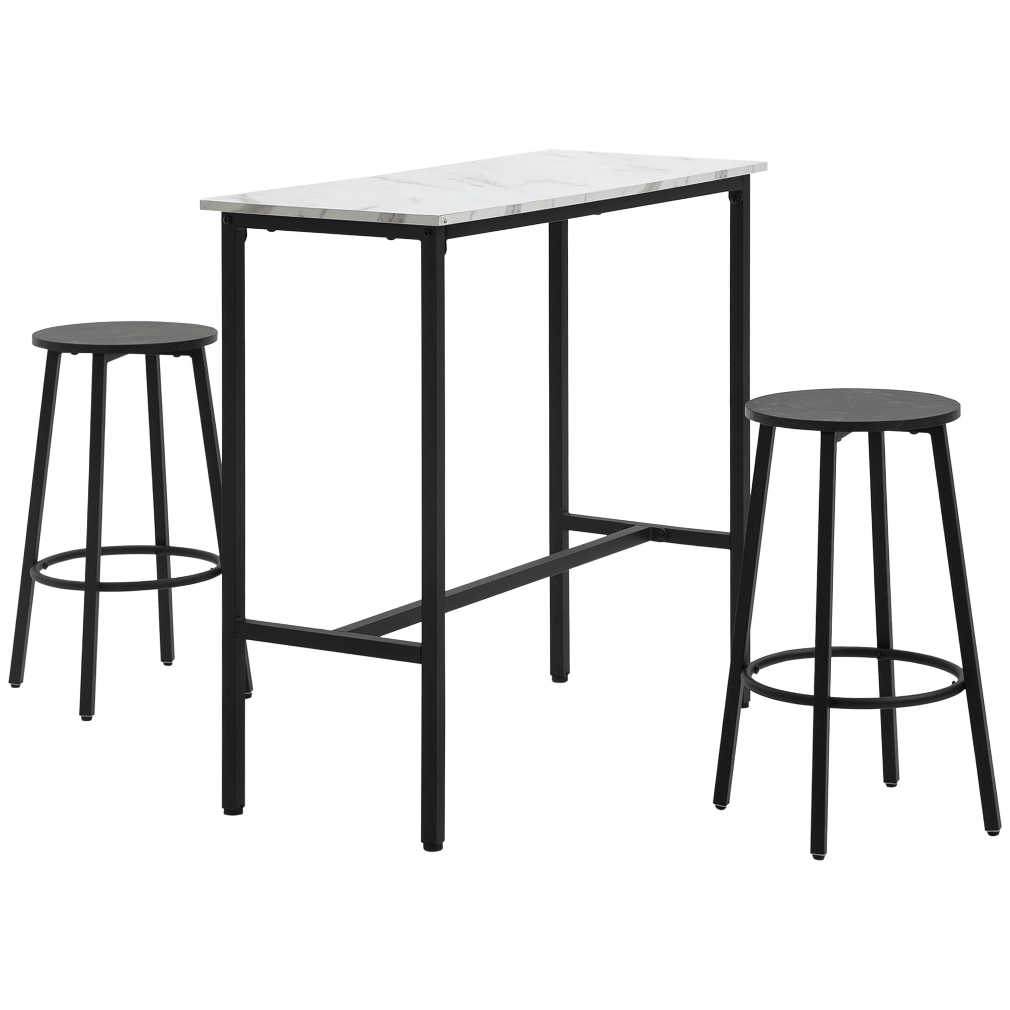 HOMCOM Conjunto de Mesa Alta de Bar con 2 Taburetes Redondo Set de 3 Piezas con Marco de Acero de Estilo Moderno Blanco y Negro | Aosom España