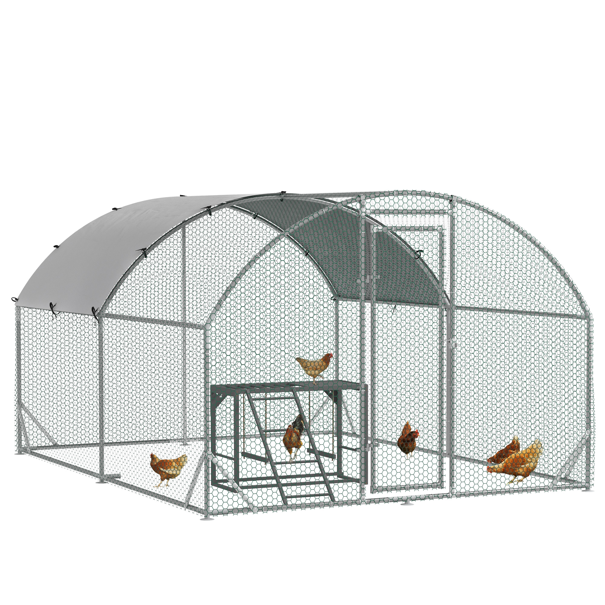PawHut Walk In Chicken Run with Chicken Activity Shelf and Cover, 2.8 x 5.7 x 2m