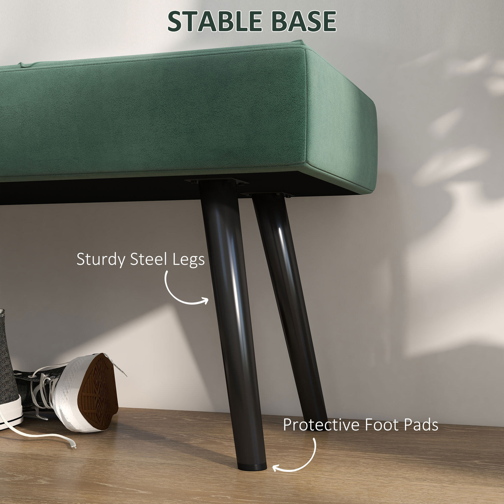 HOMCOM End of Bed Bench with X-Shape Design and Steel Legs, Upholstered Hallway Bench for Bedroom, Green 5