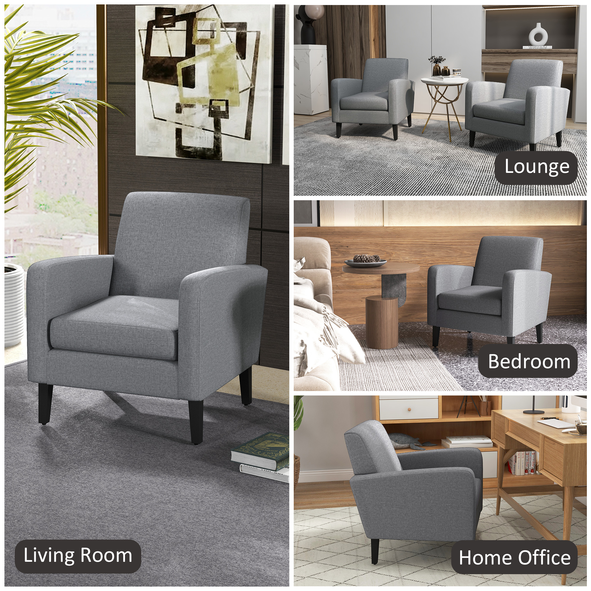 HOMCOM Modern Accent Chair, Occasional Chair with Rubber Wood Legs for Living Room, Bedroom, Grey 7