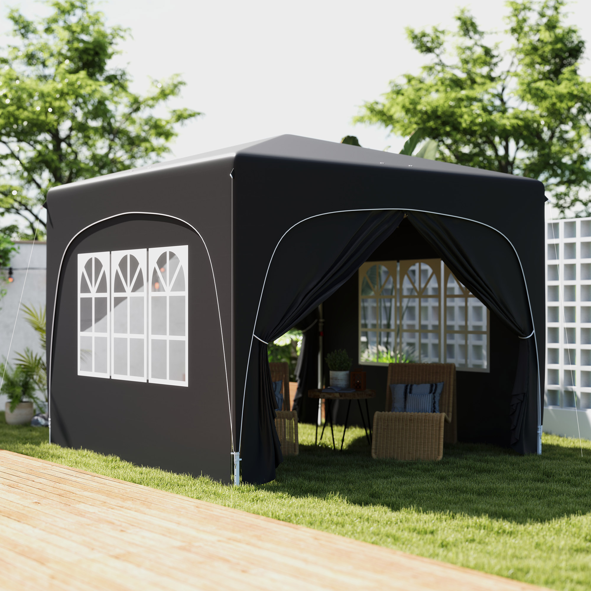 Outsunny 3 x 3m Pop-Up Gazebo Shelter, with Accessories Black 2