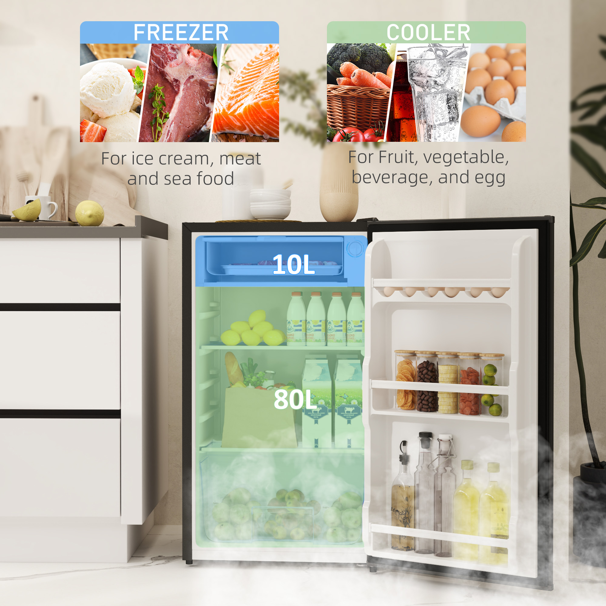 HOMCOM 91L Freestanding Under-Counter Fridge with Lock Black 4