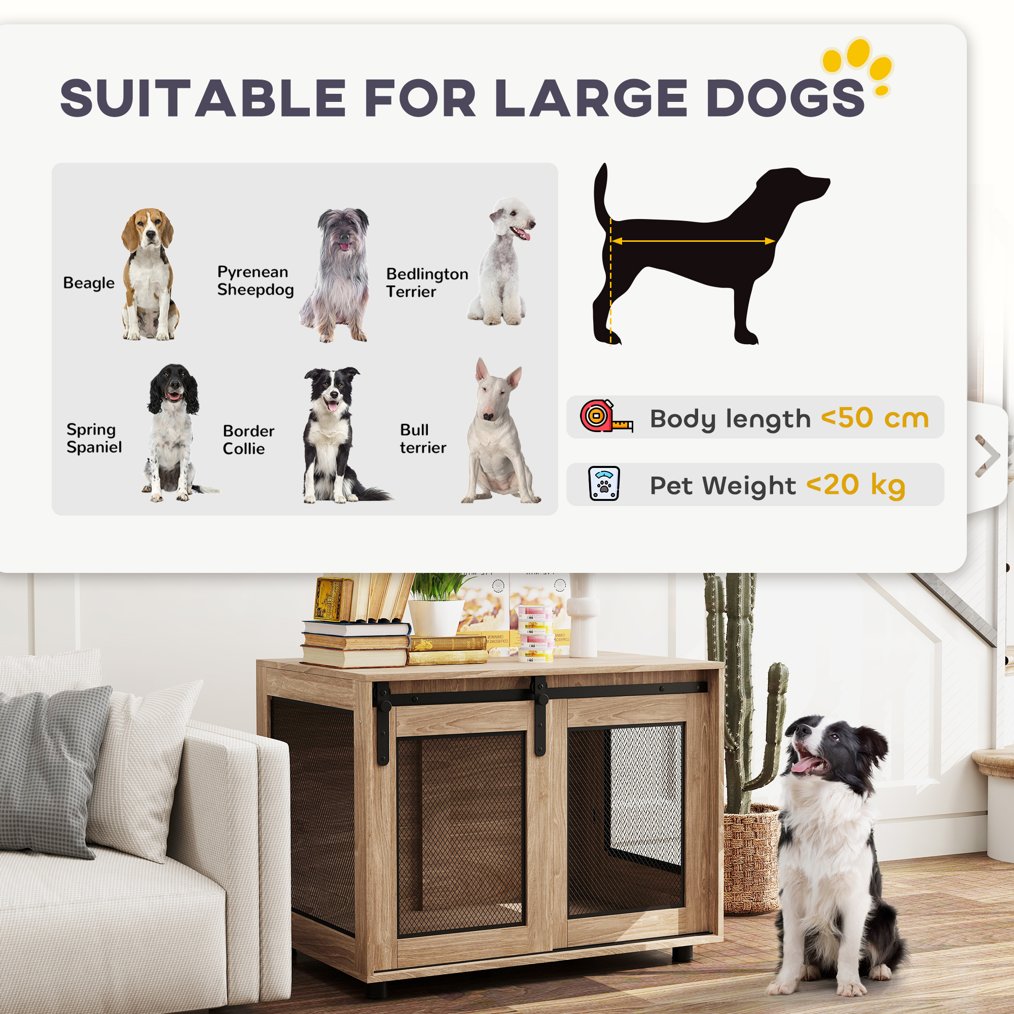 PawHut Dog Crate Furniture with Sliding Door for Medium Dogs, Brown 8