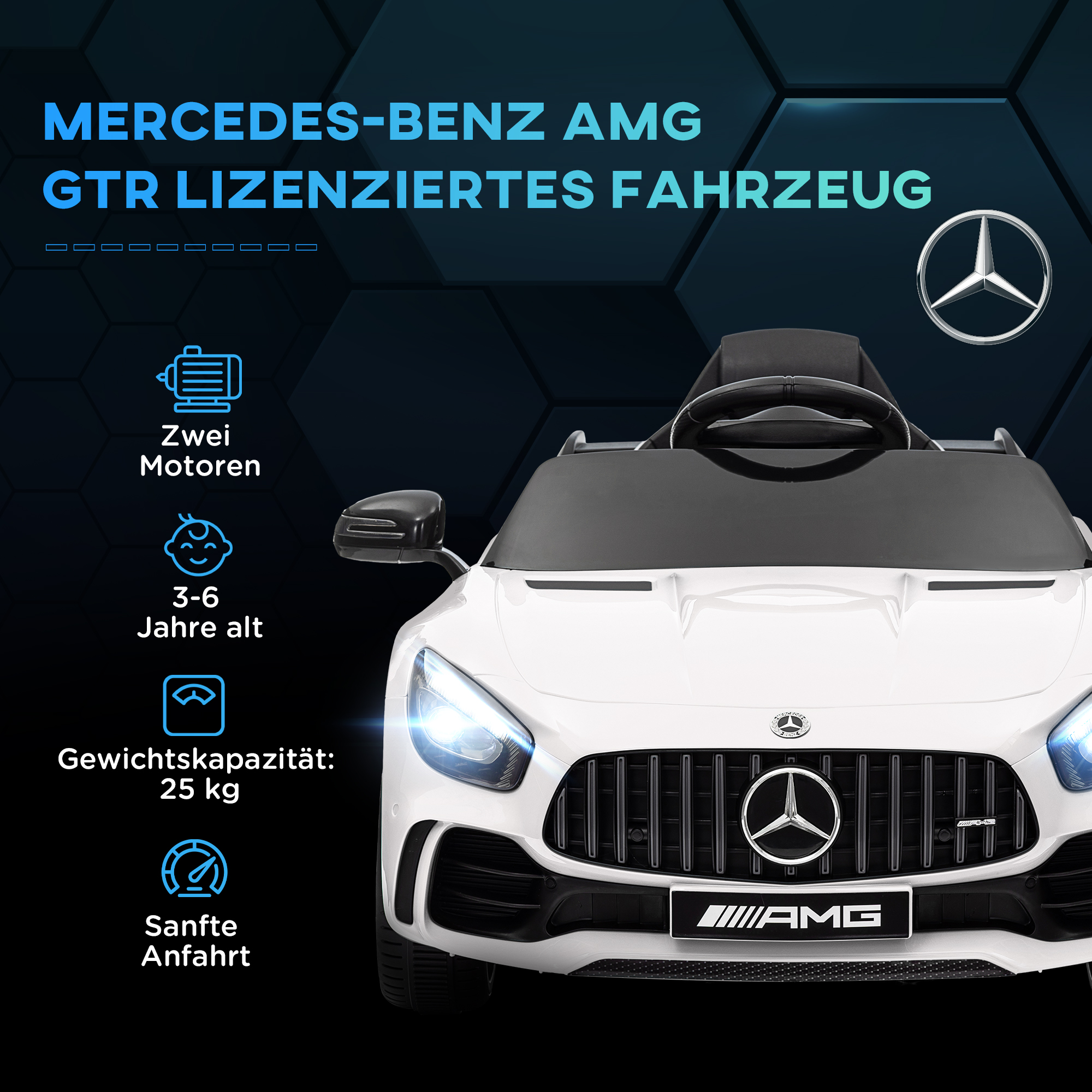 Elektriline lasteauto, Mercedes, 3-5 km/h, puldiga, tulede ja muusikaga, valge