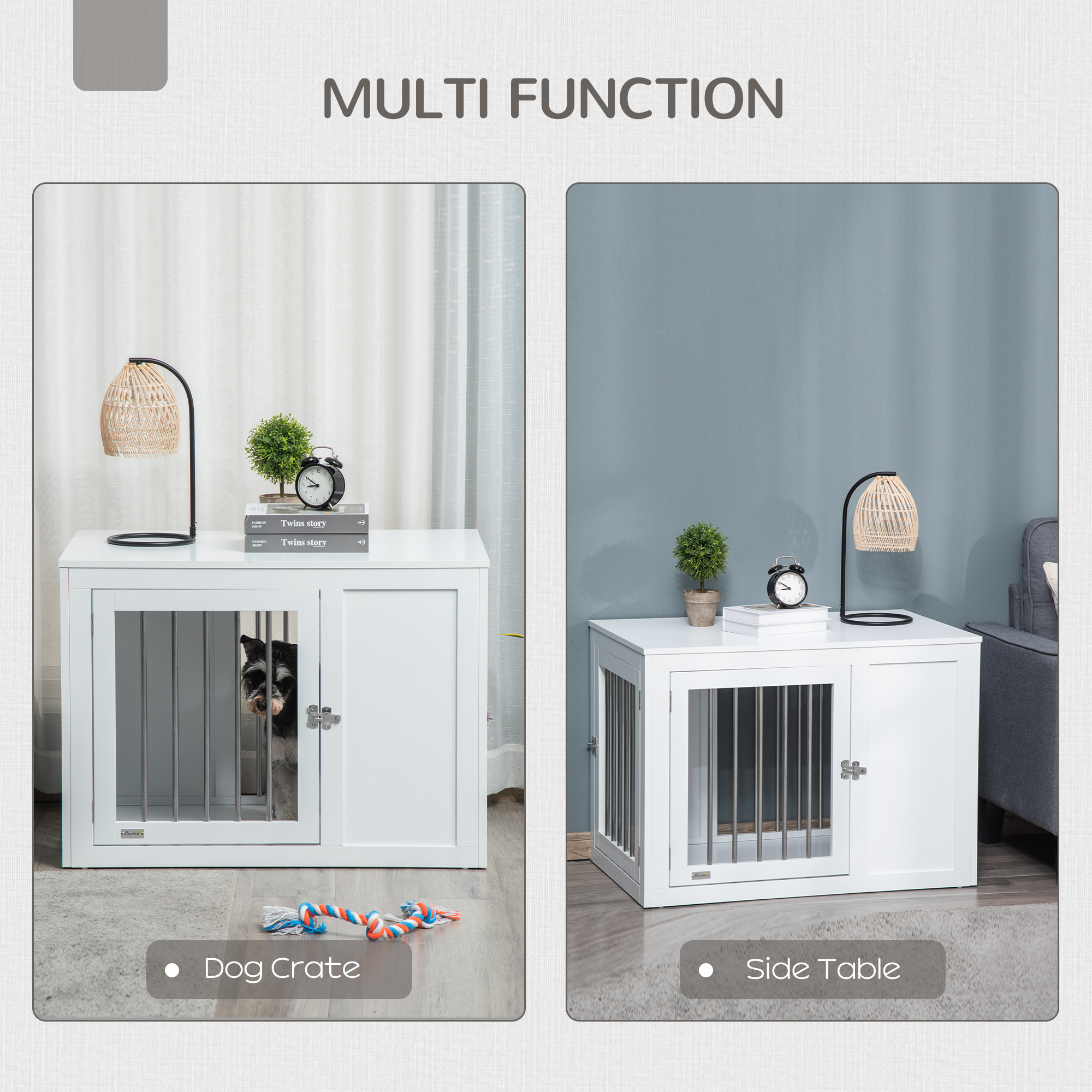 PawHut 2-in-1 Dog Cage and Side Table, with Two Lockable Doors, for Medium Dogs White 4
