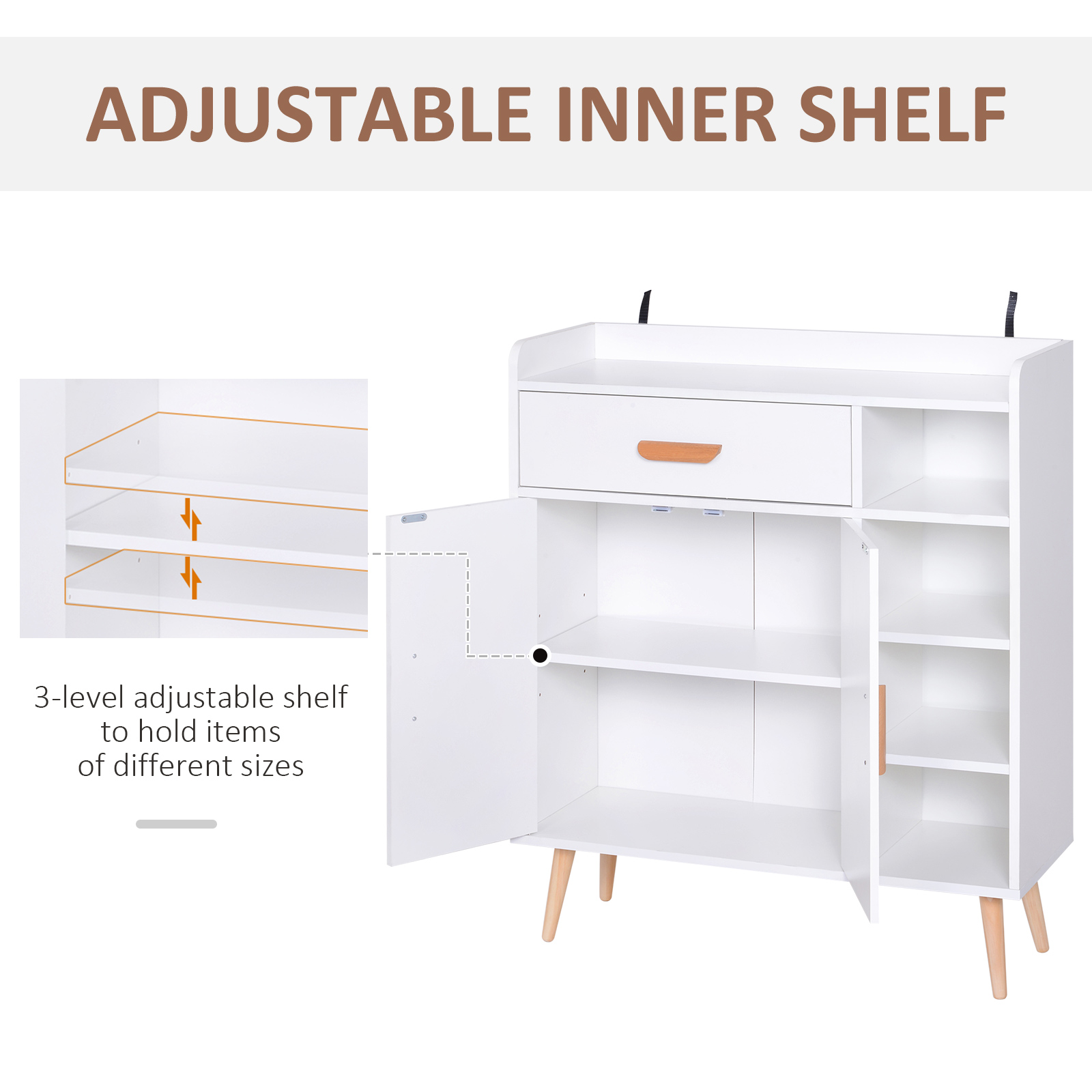 HOMCOM Sideboard, Side Cabinet, Floor Cupboard with Storage Drawer for Hallway, Kitchen, Bedroom, Living Room, White 7