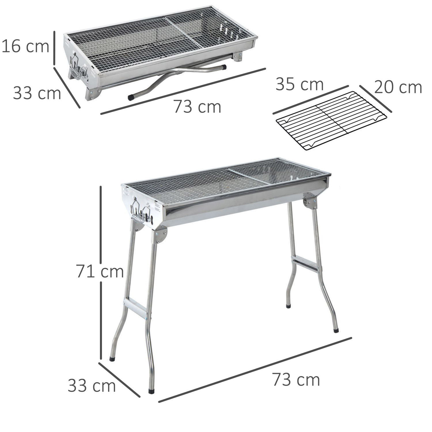 AKTIVE Barbecue A Carbone Pieghevole: Acciaio Smaltato, 89 Cm, Con Vassoi Laterali