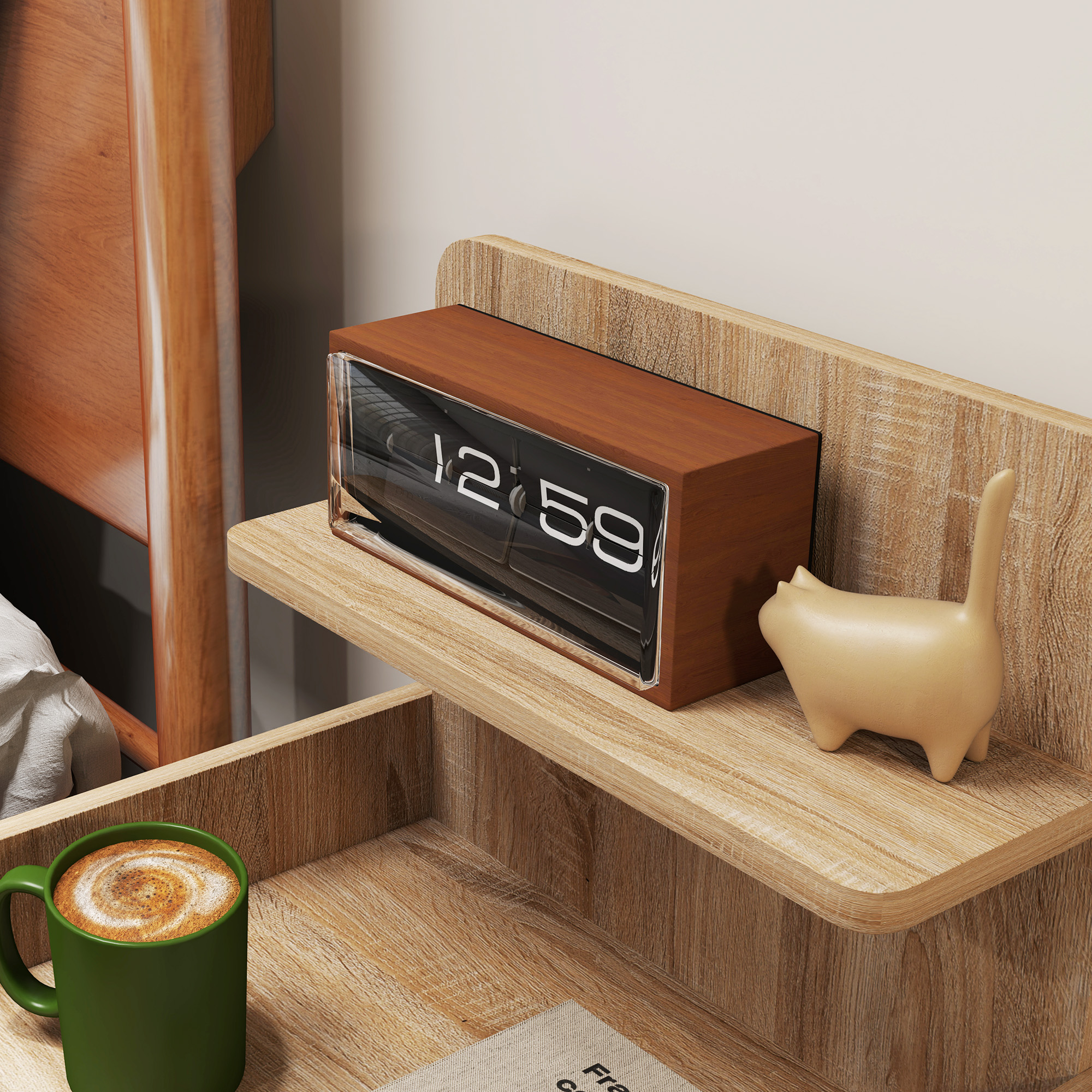 HOMCOM Multi-Storage Bedside Table White/Wood-Effect 9