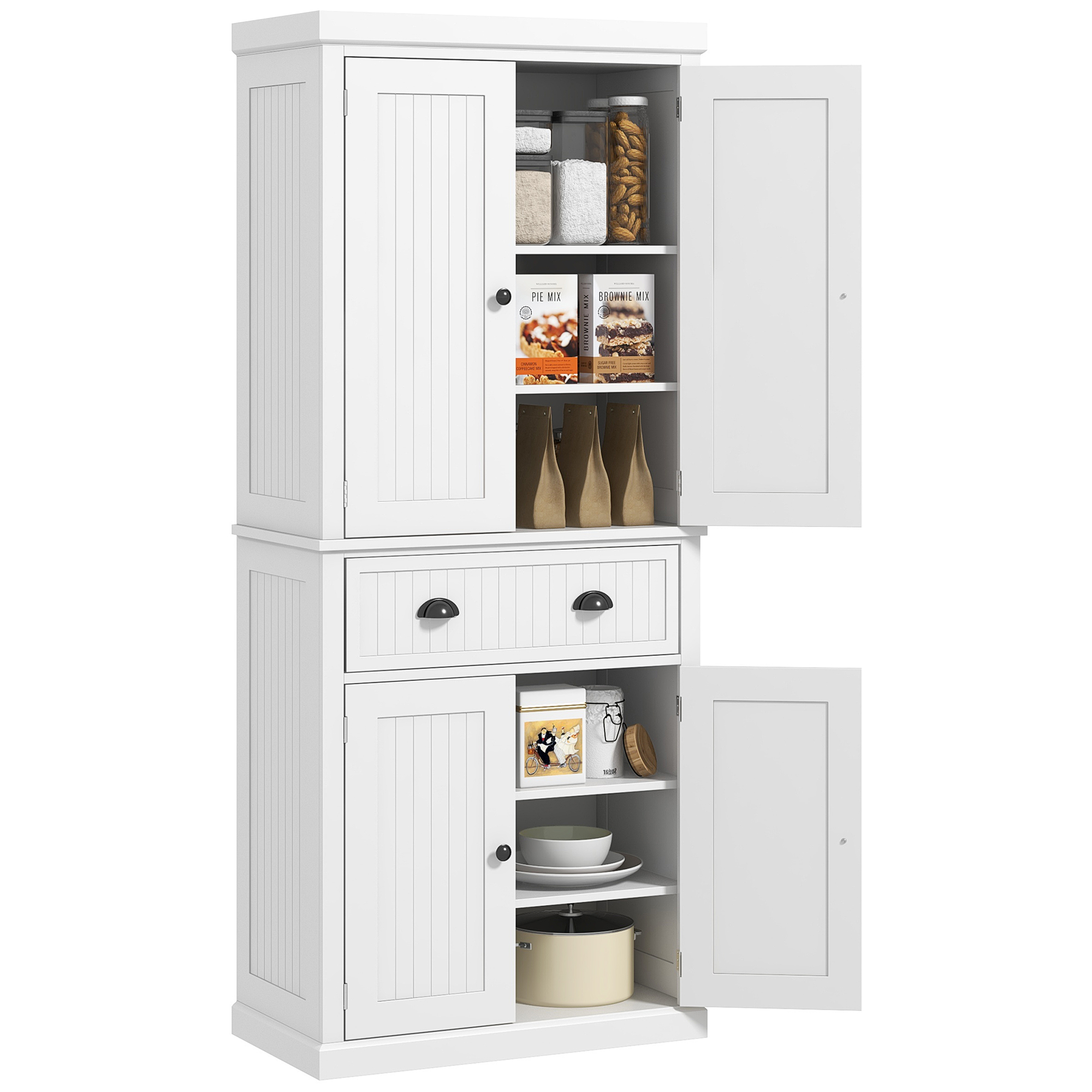 Product photograph of Homcom Traditional Kitchen Cupboard Freestanding Storage Cabinet With Drawer Doors And Adjustable Shelves White from Aosom UK