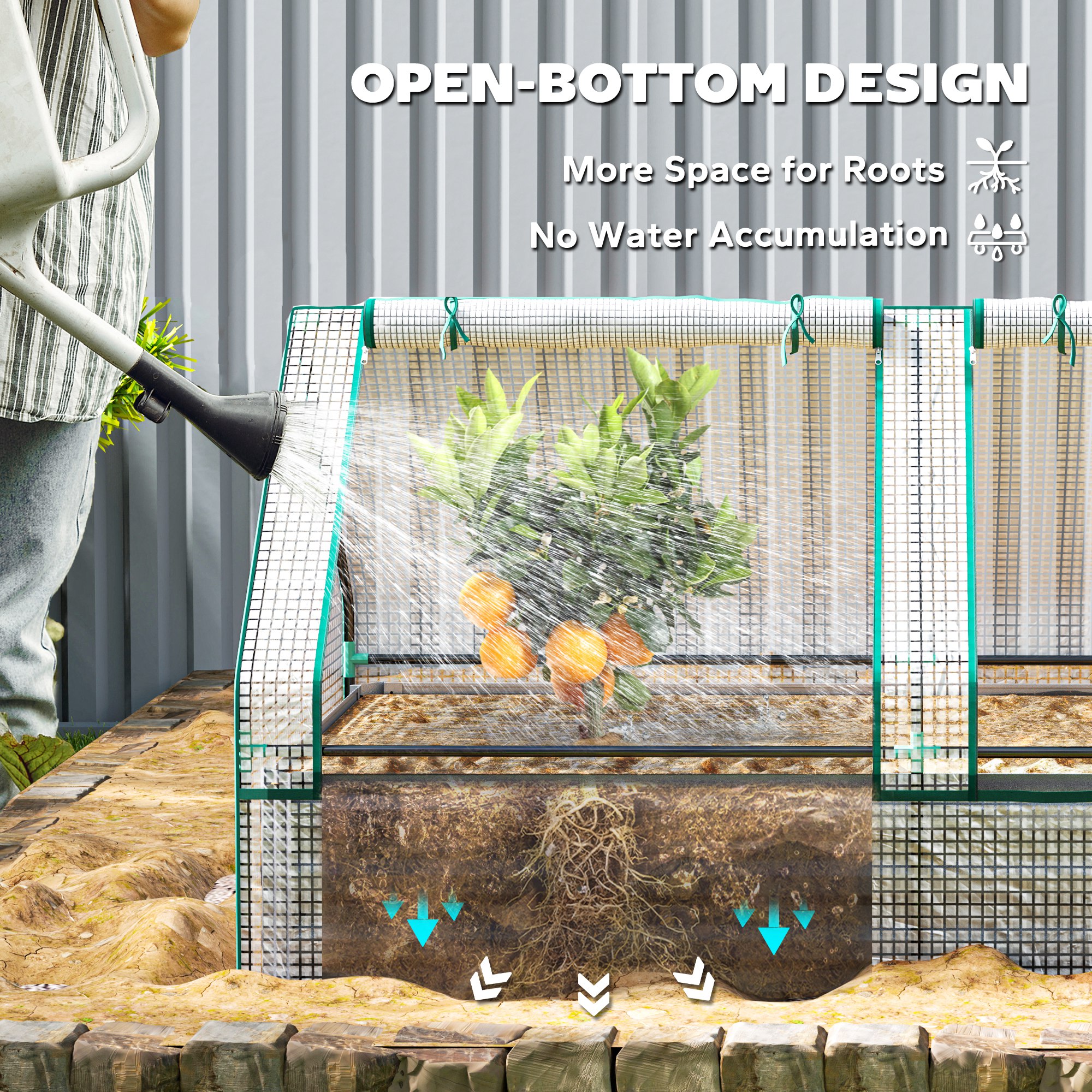 Outsunny Metal Planter Box with Cover, Raised Garden Bed with Greenhouse, for Herbs and Vegetables, White and Dark Grey 6