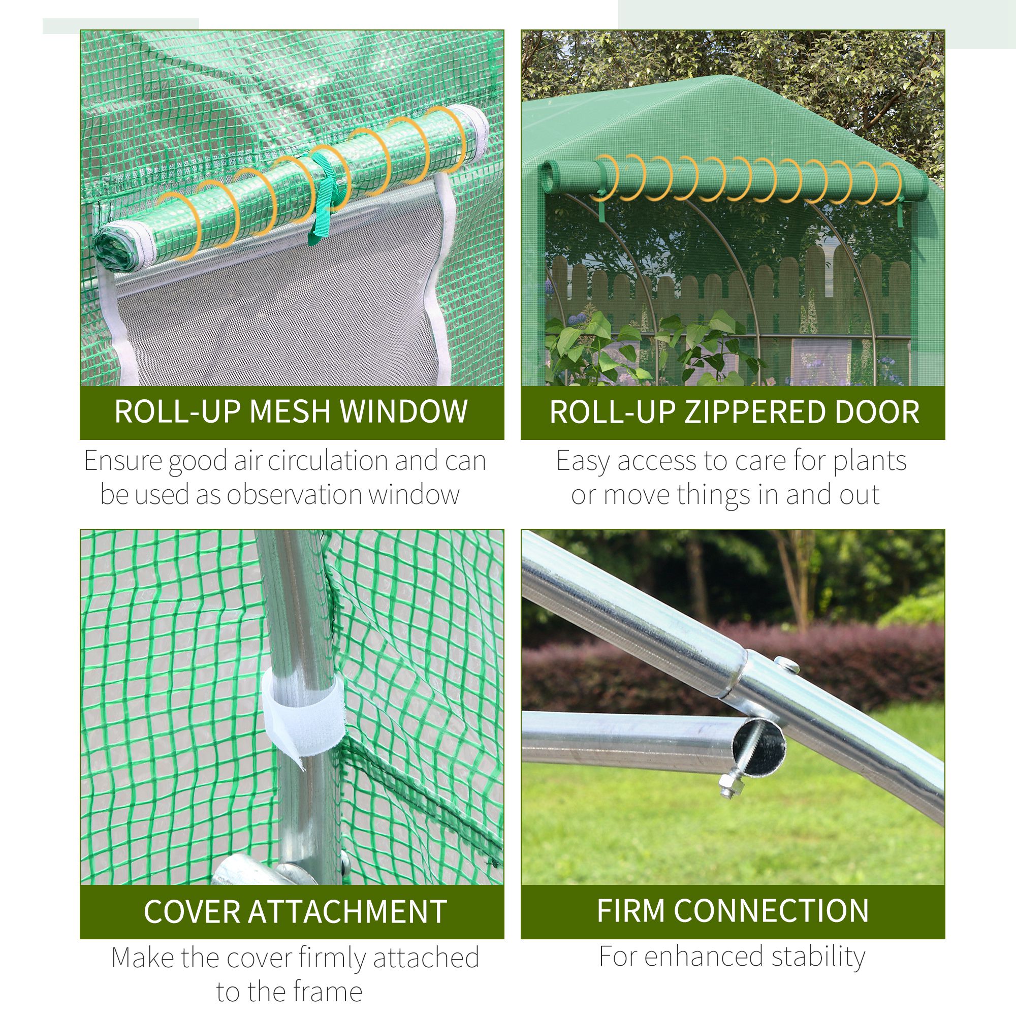 Outsunny Walk-in Polytunnel Garden Greenhouse, Outdoor Mesh Door Greenhouse with PE Cover and 6 Windows, 3.5 x 3 x 2m, Green 6