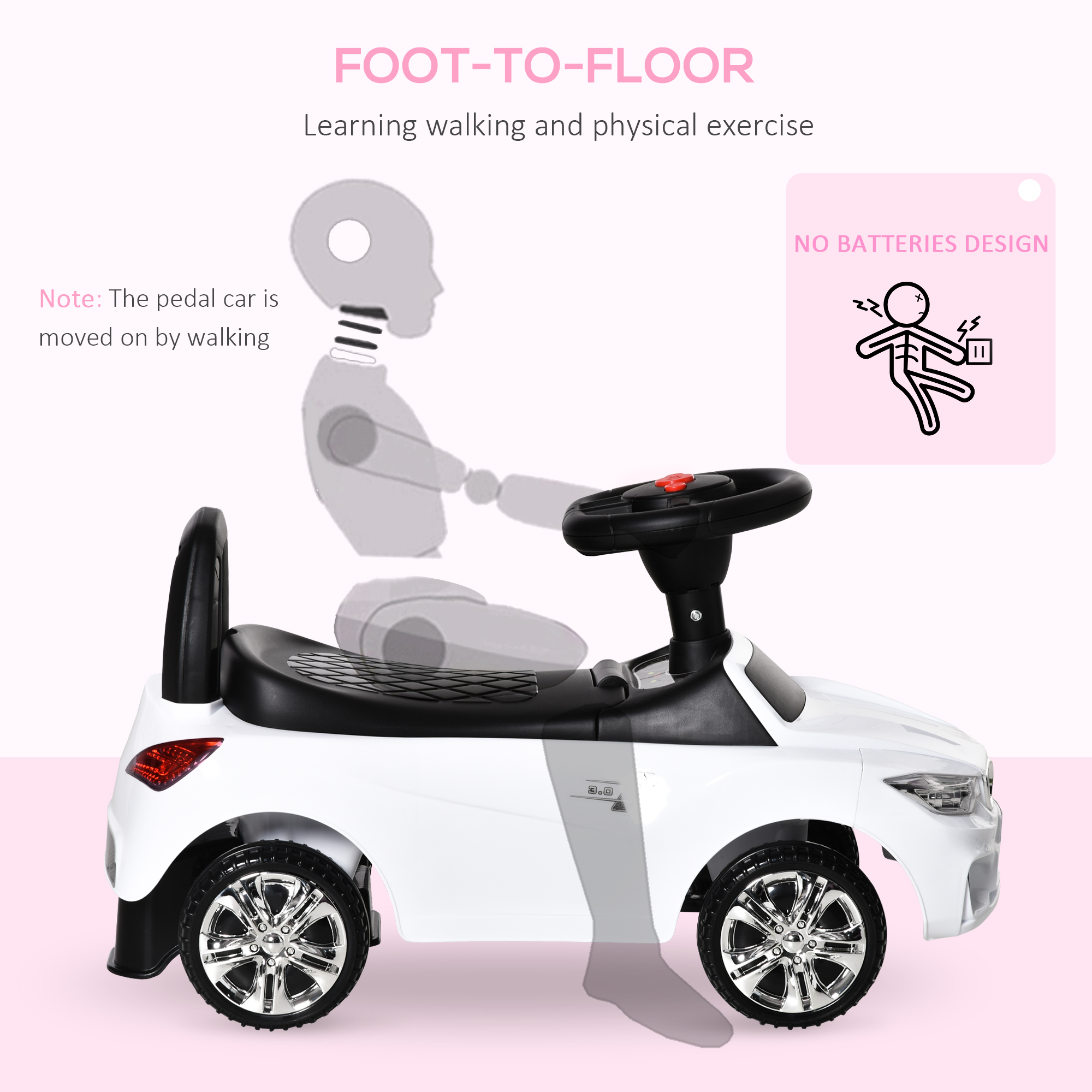 HOMCOM Ride on Car Baby Toddler Walker Foot to Floor Sliding Car Slider White 6