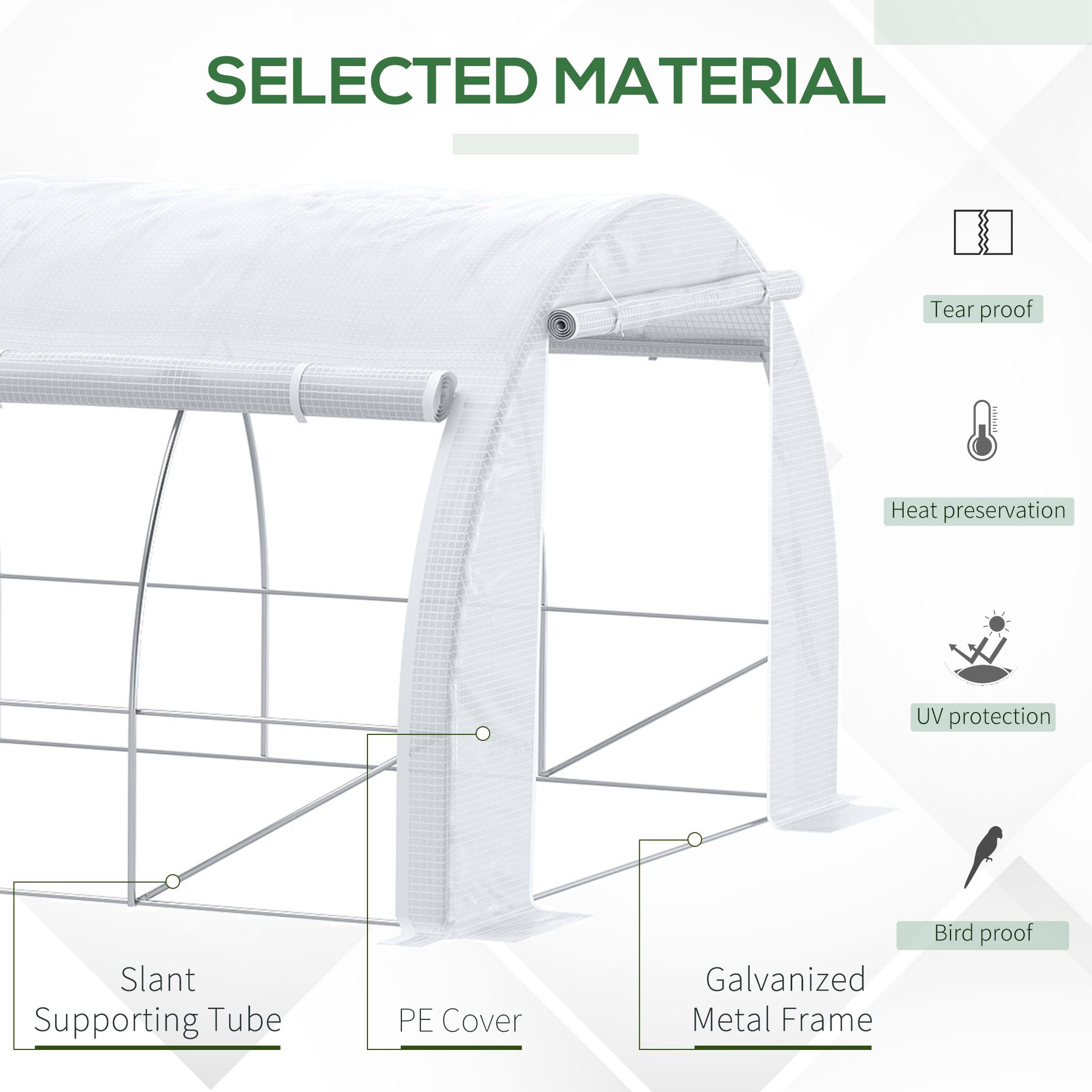 Outsunny 6 x 3 x 2 m Polytunnel Greenhouse with Roll-up Side Walls, Walk-in Grow House Tent with Steel Frame, Reinforced Cover, Zipped Door and 12 Mesh Windows for Garden, White 4