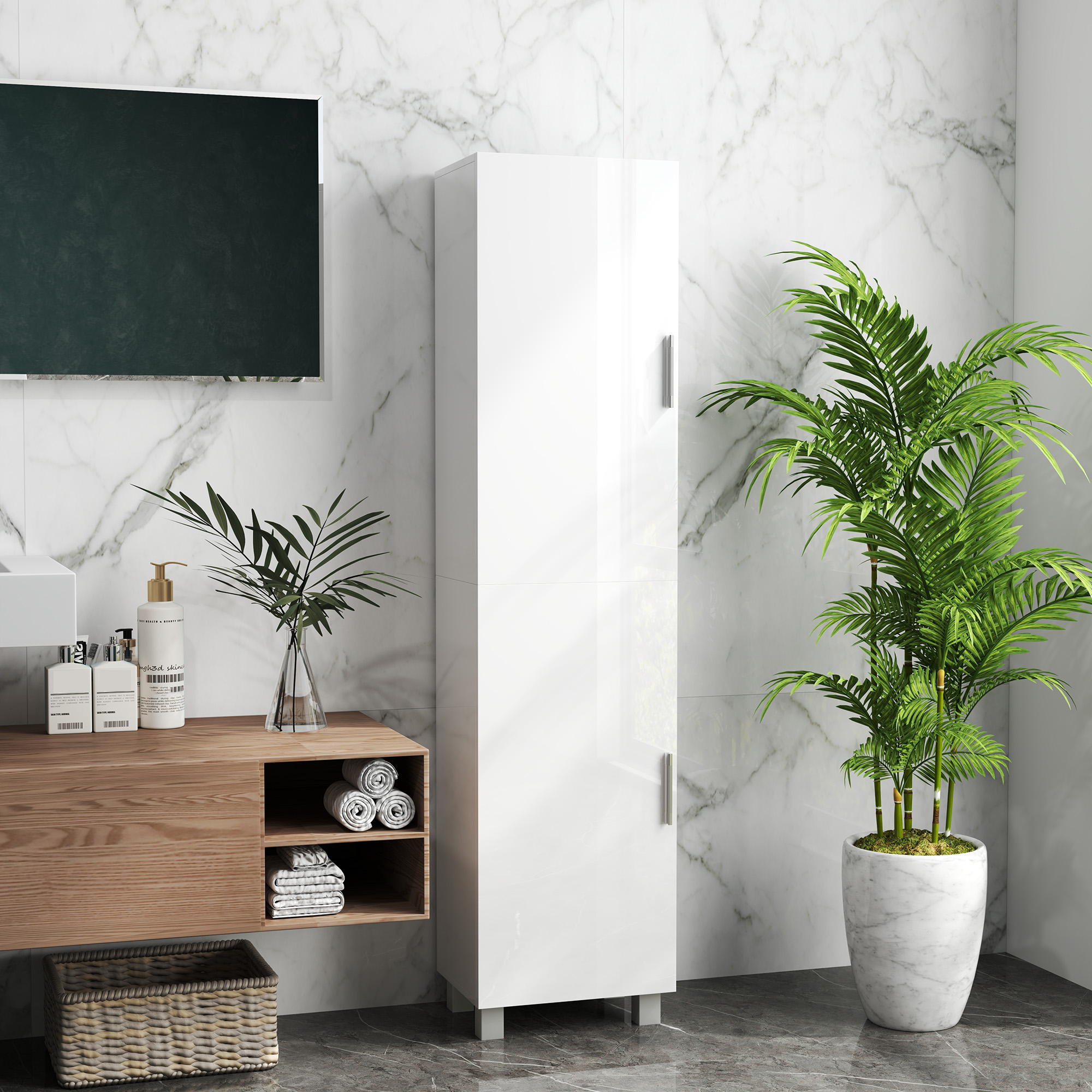 HOMCOM Tall Bathroom Cabinet, Freestanding Bathroom Cabinet with Adjustable Shelves and Double Doors 7
