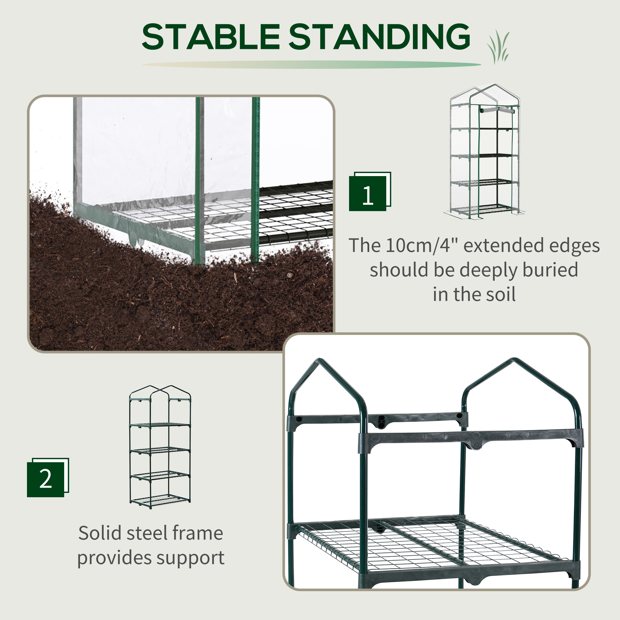 Outsunny 4 Tiers Mini Portable Greenhouse Compact Plant Grow Shed Metal Frame Transparent Clear Cover 160H x 70L x 50Wcm 4