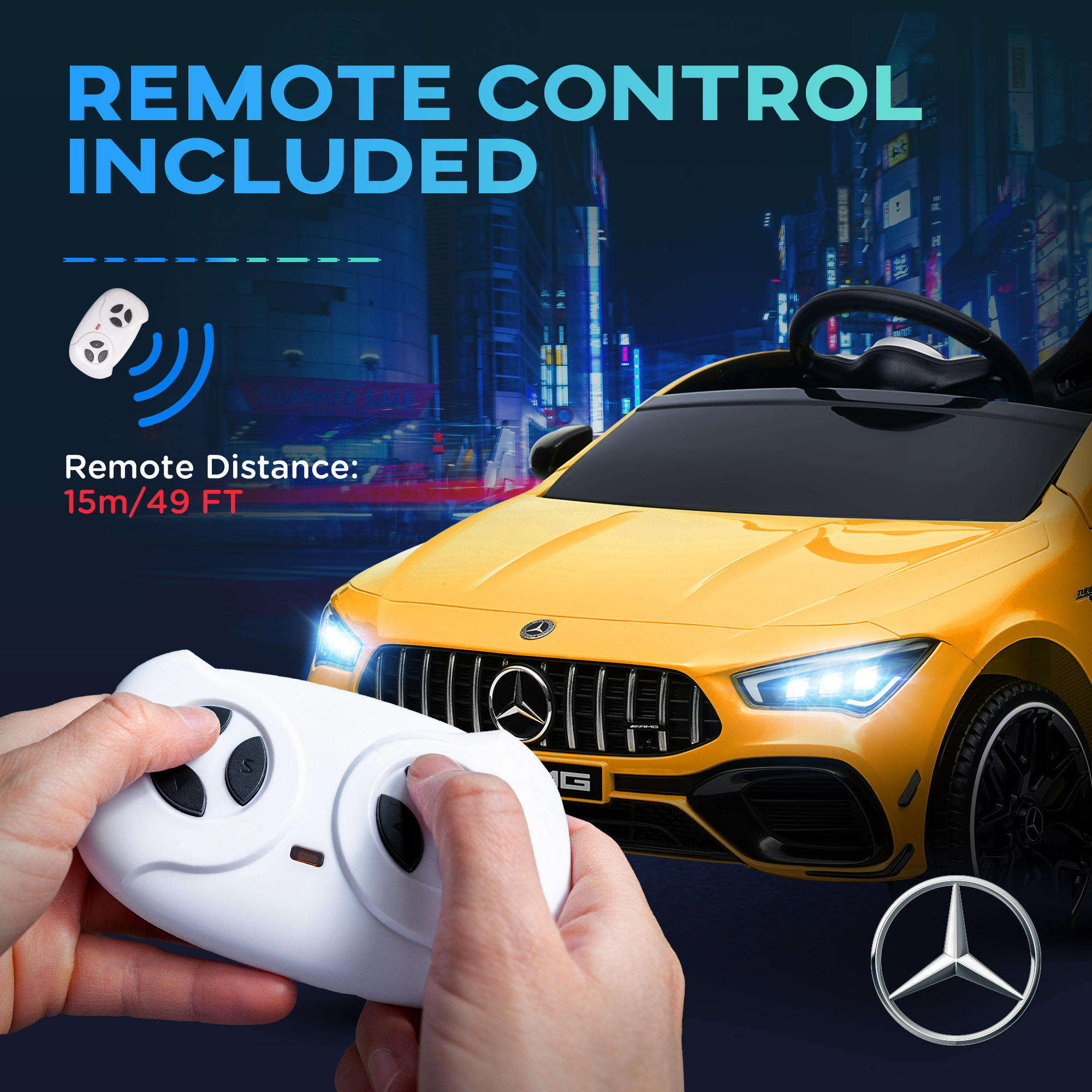 AIYAPLAY Mercedes-Benz AMG CLA 45 Licensed 12V Kids Electric Car Ride on Car w/ Remote, Suspension Lights Music Horn Yellow 8