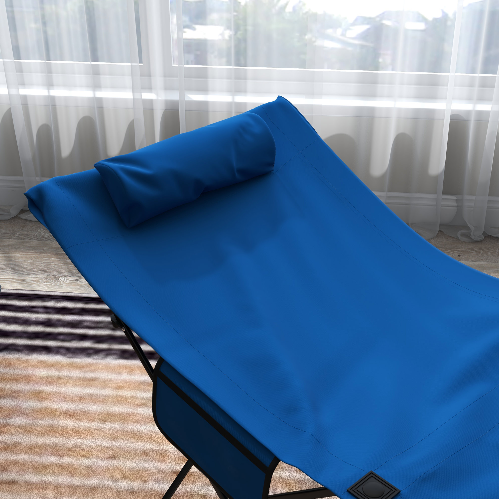 Outsunny Camping Bed for Adults, Single Folding Camp Bed, Portable Camping Cot with Side Pocket, Headrest and Oxford Seat for Outdoor, Travel, Fishing, Dark Blue 7