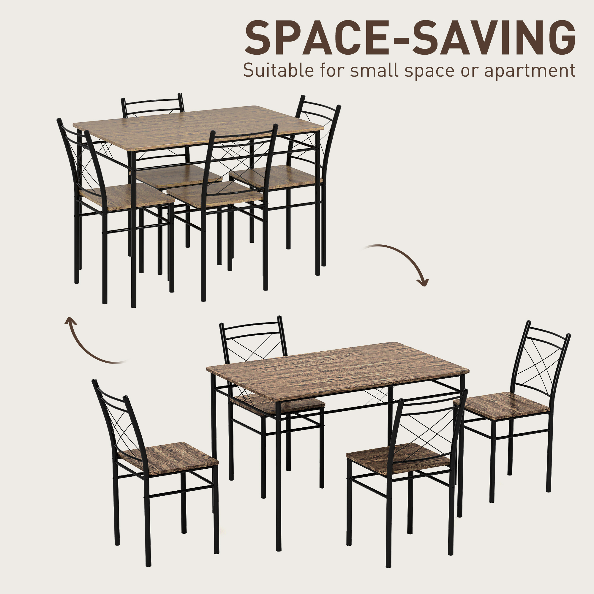 HOMCOM Five-Piece Minimal Dining Set Oak-Effect/Black 5
